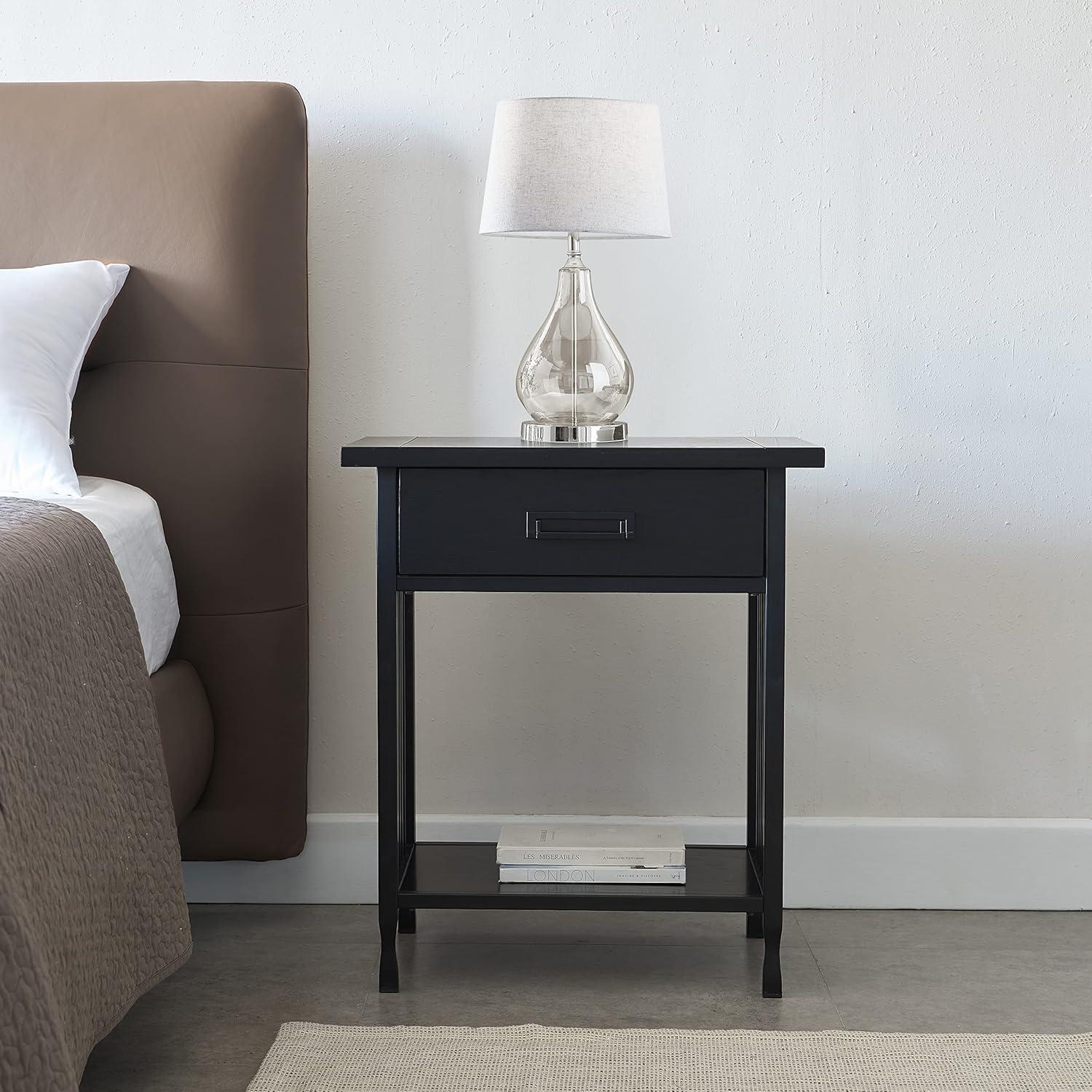 image:imageLeick Home 10082WA Two Drawer Mirrored Diamond Filigree X Base Nightstand Side Table WalnutBlack Wash