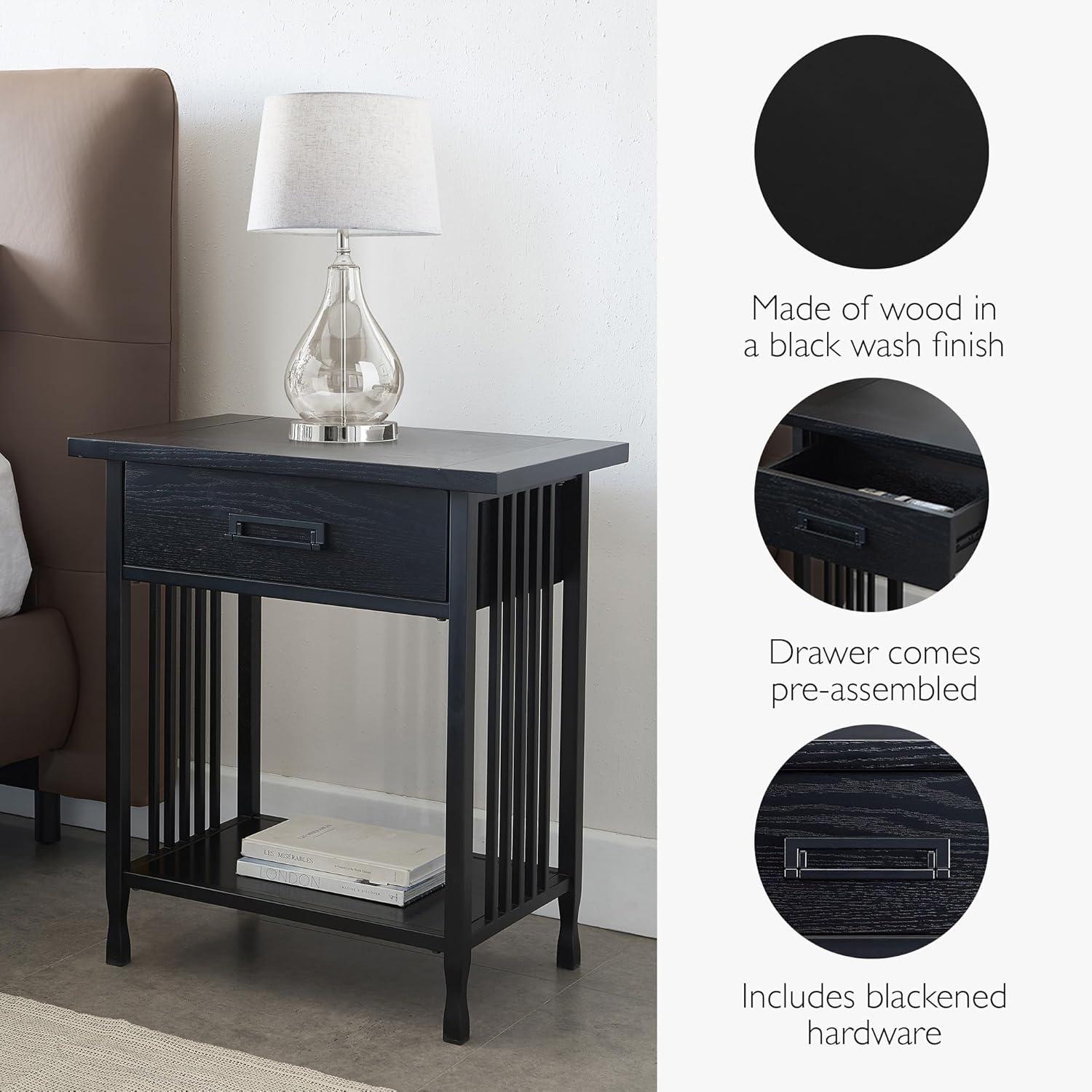 image:imageLeick Home 10082WA Two Drawer Mirrored Diamond Filigree X Base Nightstand Side Table WalnutBlack Wash