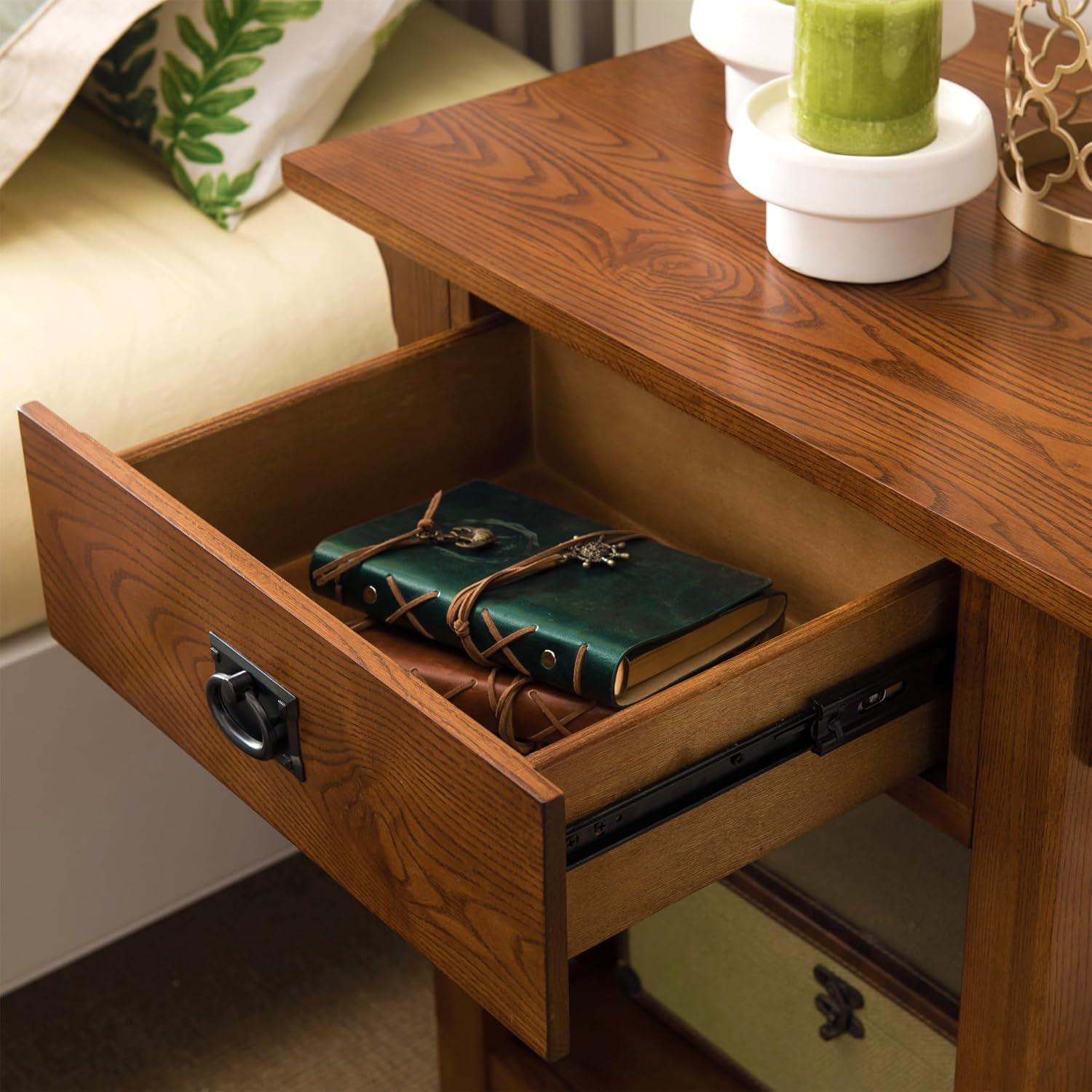 image:imageLeick Home 10082WA Two Drawer Mirrored Diamond Filigree X Base Nightstand Side Table WalnutMedium Oak Blackened