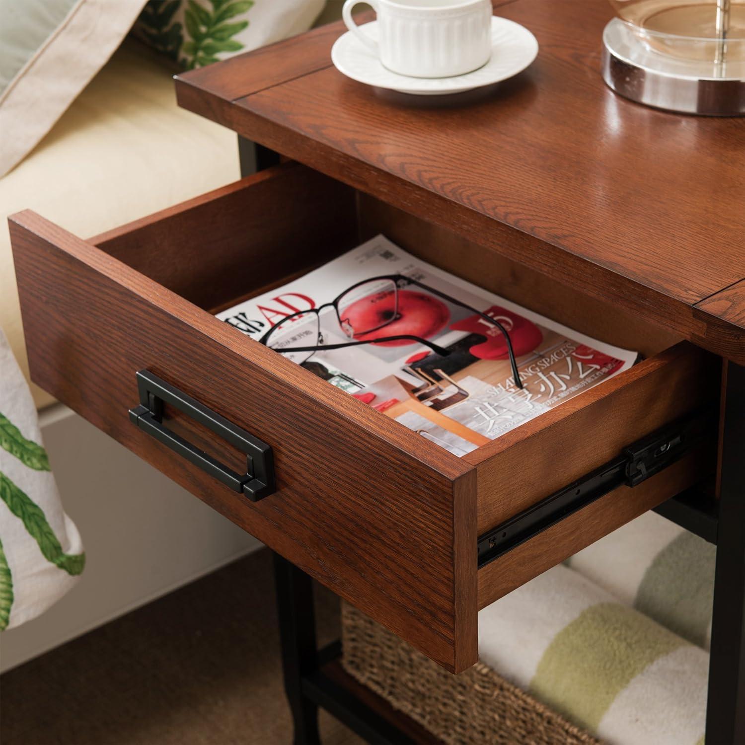 image:imageLeick Home 10082WA Two Drawer Mirrored Diamond Filigree X Base Nightstand Side Table WalnutMission Oak