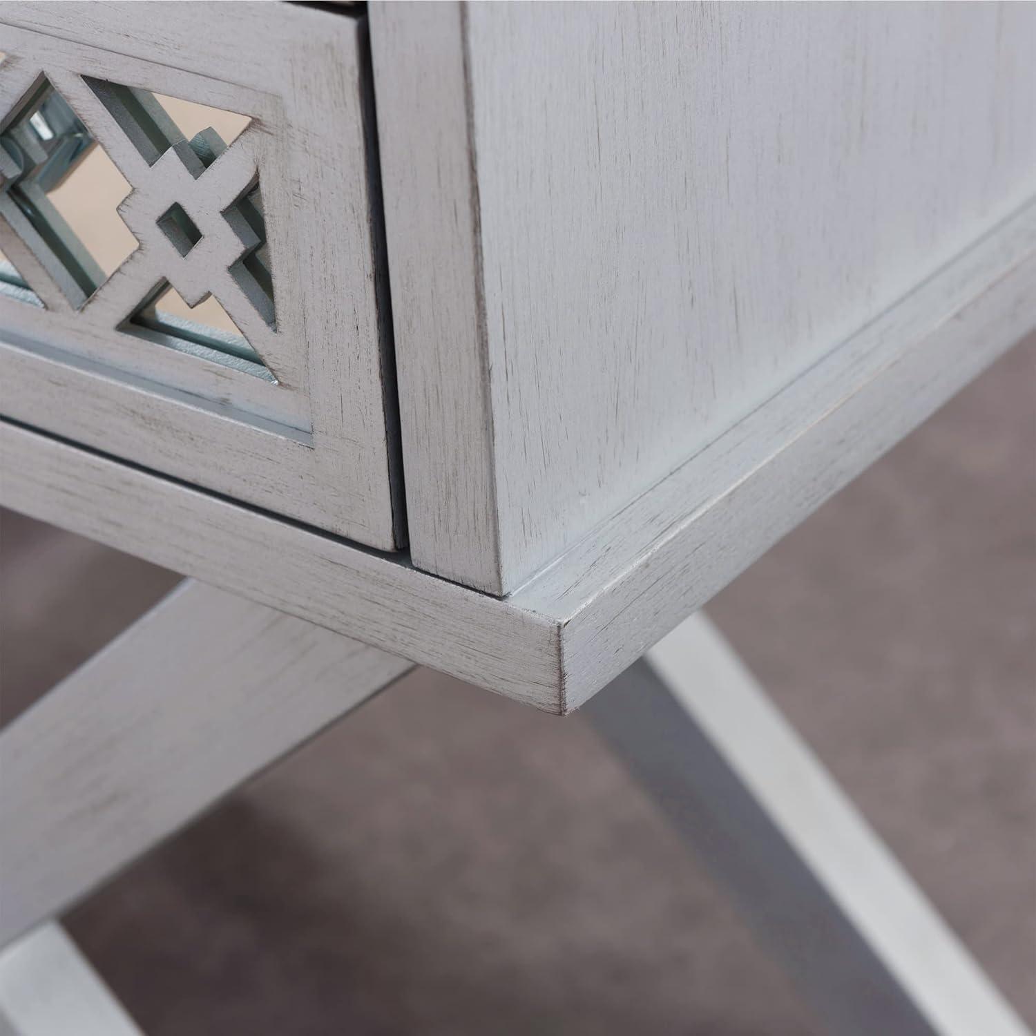 image:imageLeick Home 10082WA Two Drawer Mirrored Diamond Filigree X Base Nightstand Side Table WalnutSilver Leaf