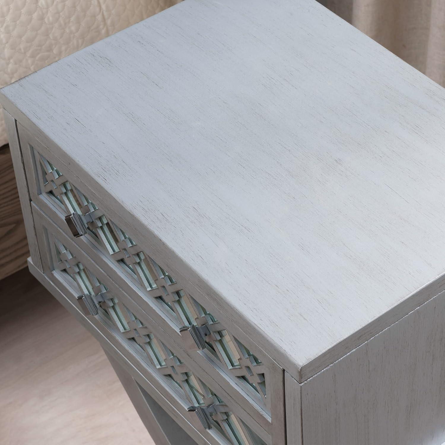 image:imageLeick Home 10082WA Two Drawer Mirrored Diamond Filigree X Base Nightstand Side Table WalnutSilver Leaf