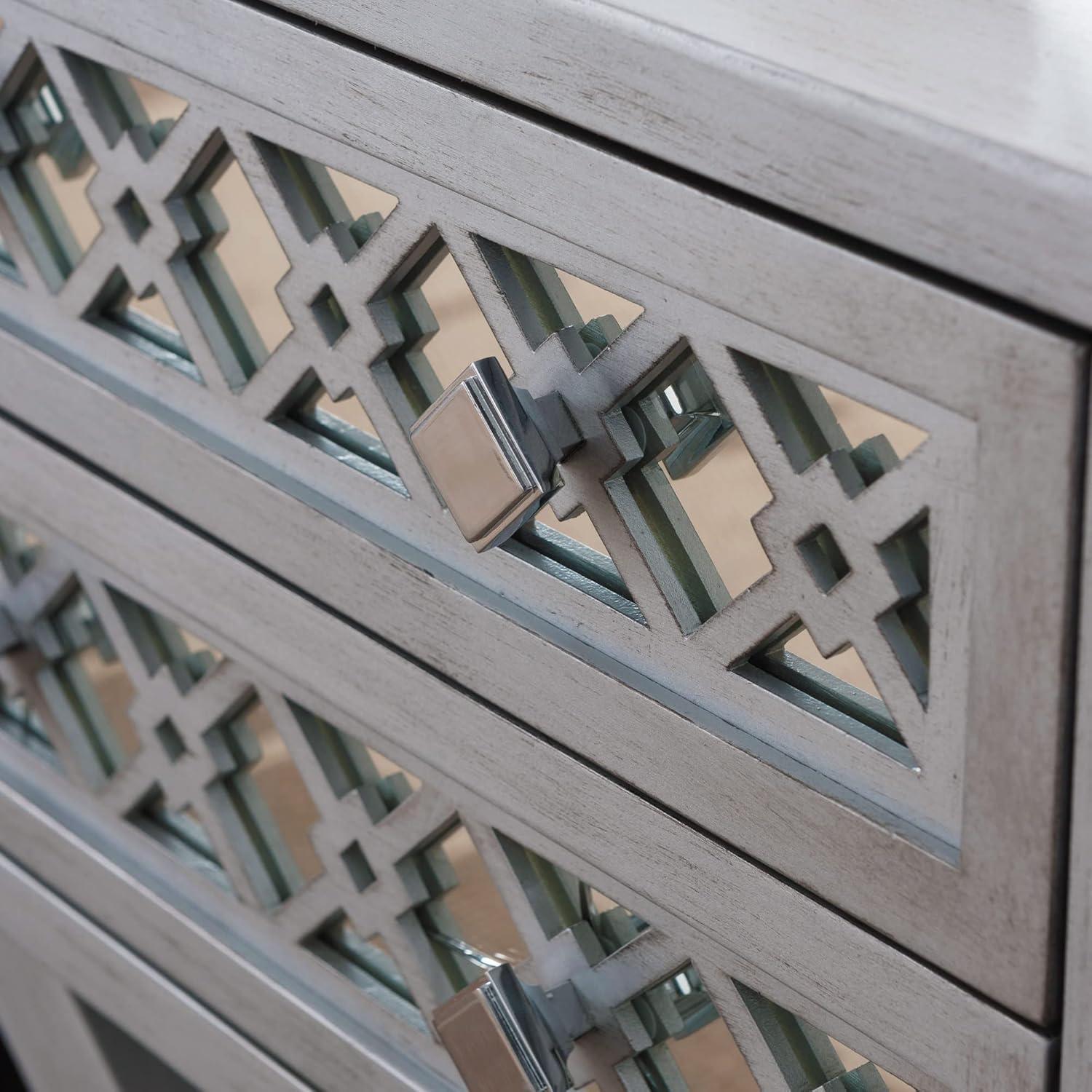 image:imageLeick Home 10082WA Two Drawer Mirrored Diamond Filigree X Base Nightstand Side Table WalnutSilver Leaf