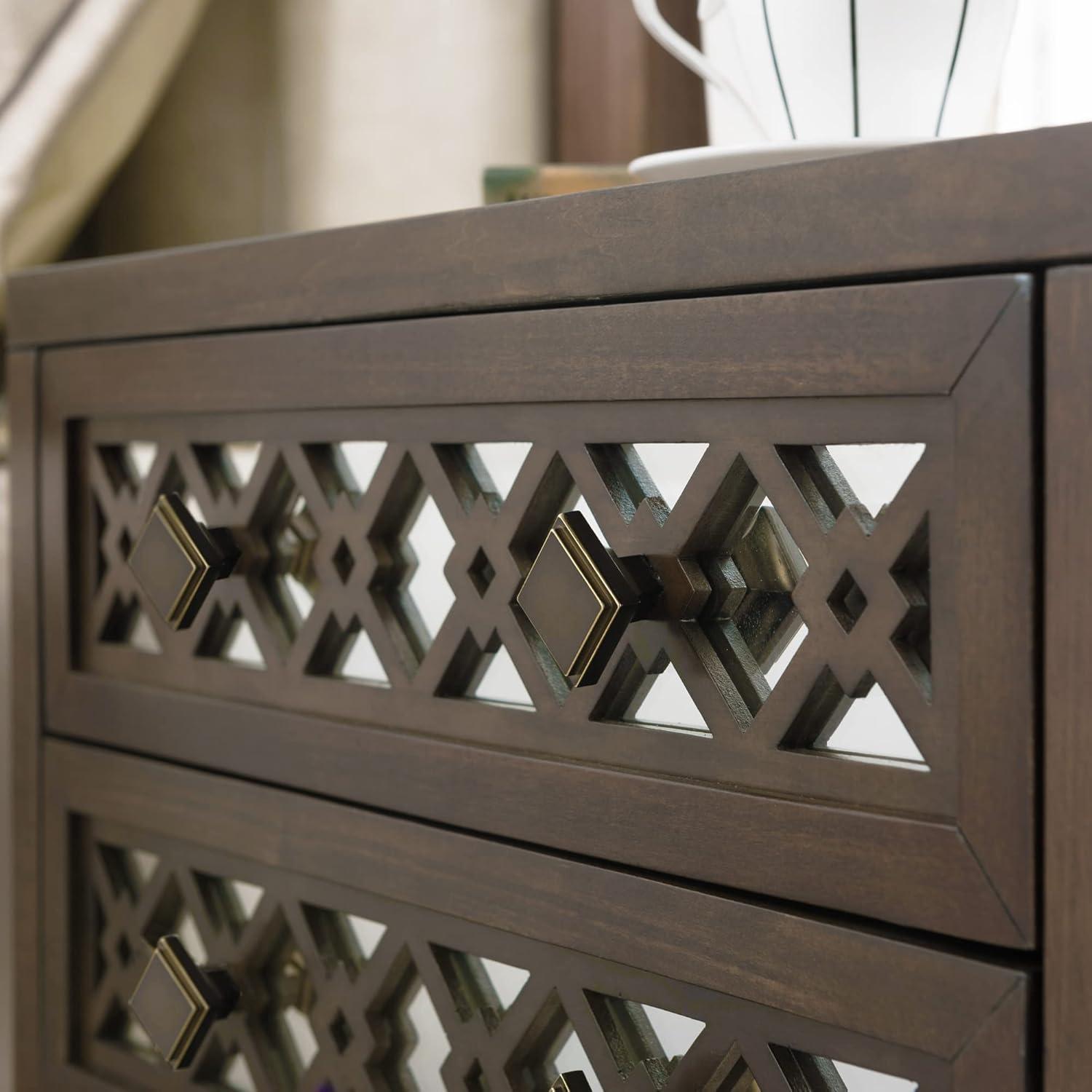 image:imageLeick Home 10082WA Two Drawer Mirrored Diamond Filigree X Base Nightstand Side Table WalnutWalnut