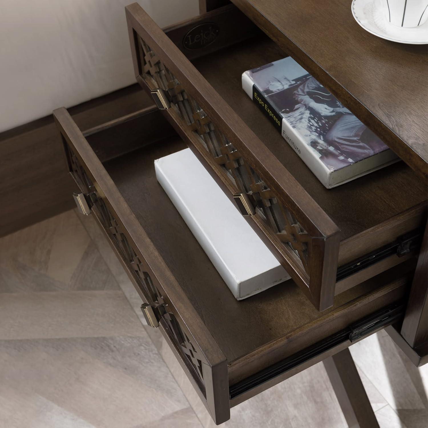 image:imageLeick Home 10082WA Two Drawer Mirrored Diamond Filigree X Base Nightstand Side Table WalnutWalnut