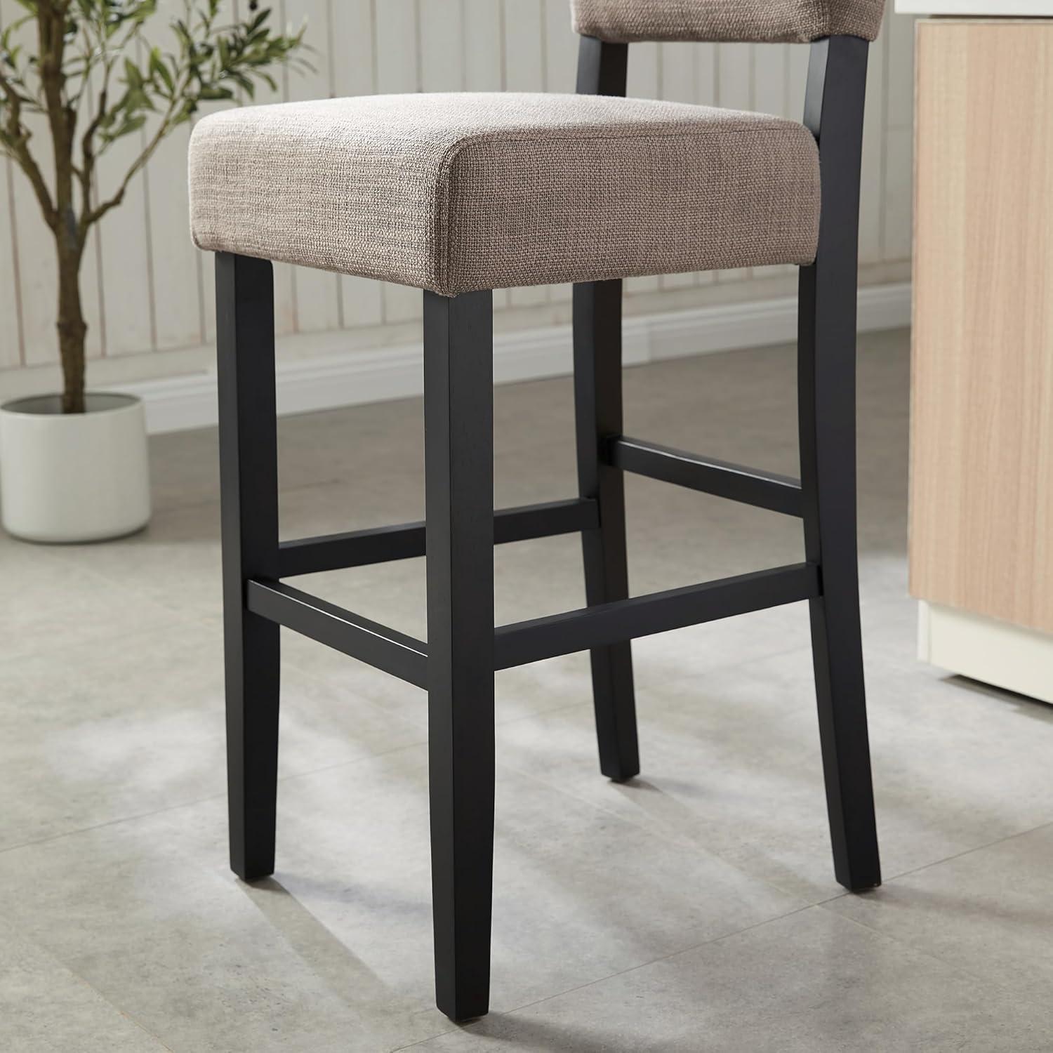 image:imageLeick Home 10087BBHG Upholstered Back Bar Height Stool with Wood Base Set of 2 for Elevated Kitchen Counters High Top Tables and Bars Blackbean and Heather GrayGray Linen Black