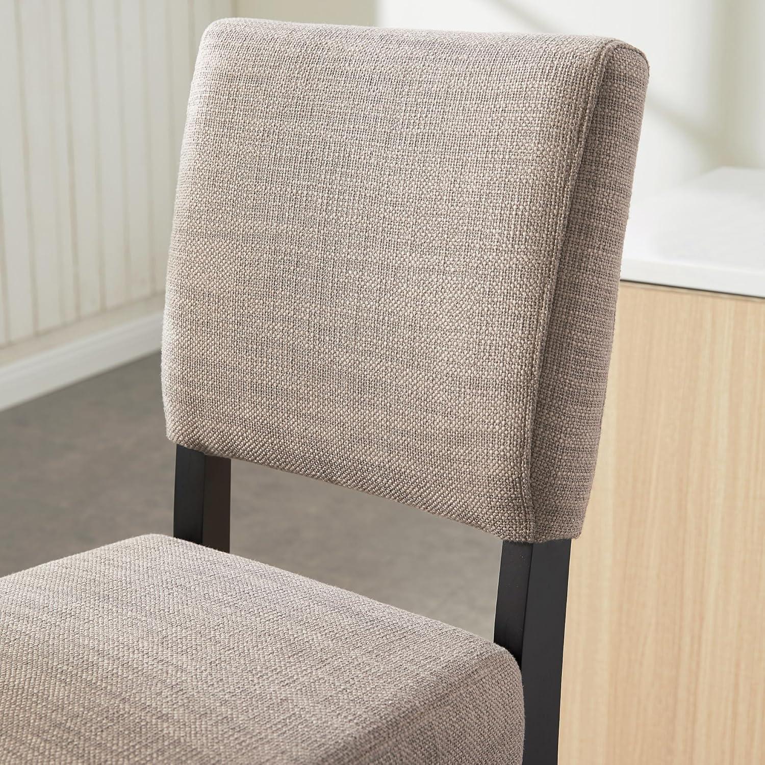 image:imageLeick Home 10087BBHG Upholstered Back Bar Height Stool with Wood Base Set of 2 for Elevated Kitchen Counters High Top Tables and Bars Blackbean and Heather GrayGray Linen Black