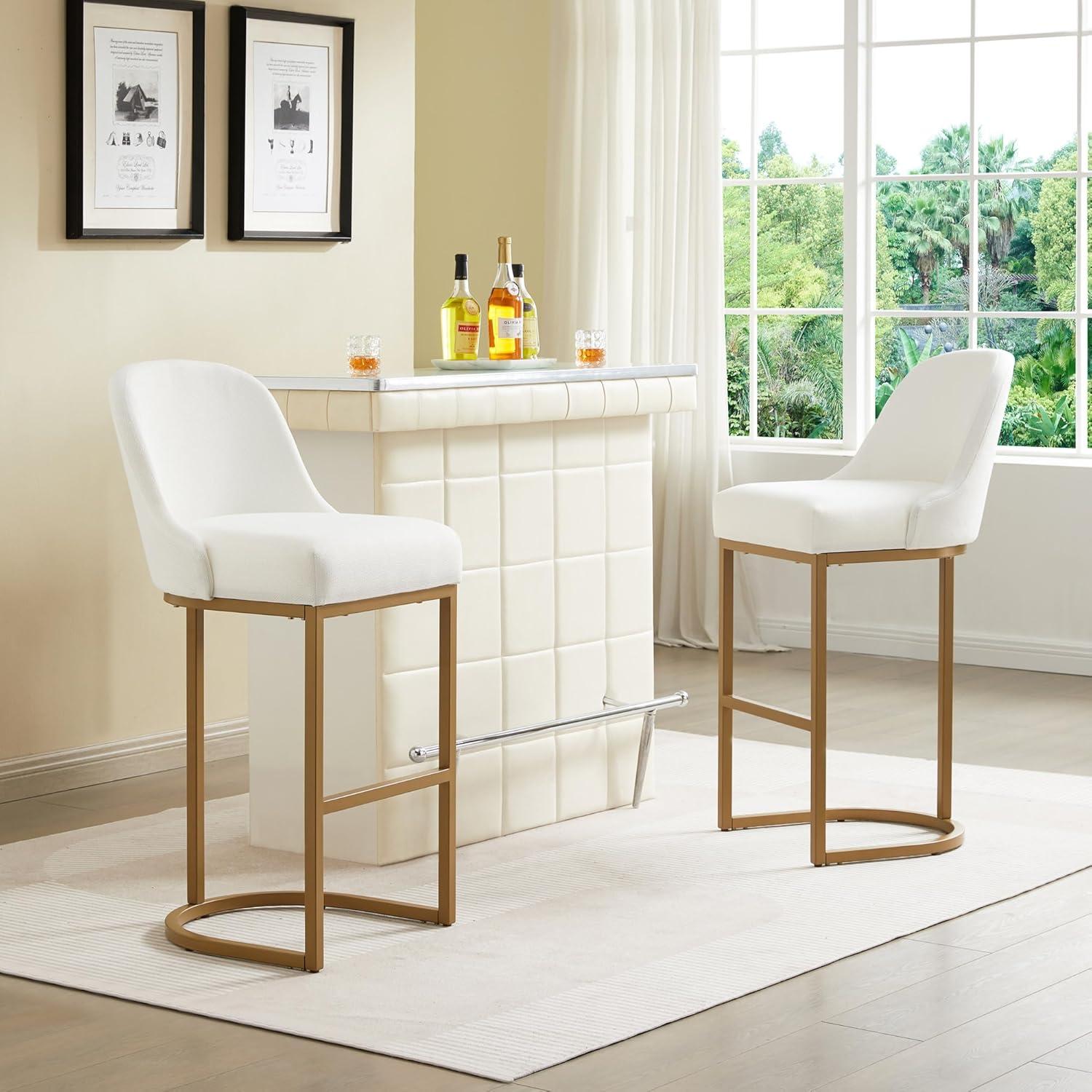 image:imageLeick Home 10087BBHG Upholstered Back Bar Height Stool with Wood Base Set of 2 for Elevated Kitchen Counters High Top Tables and Bars Blackbean and Heather GrayWhite