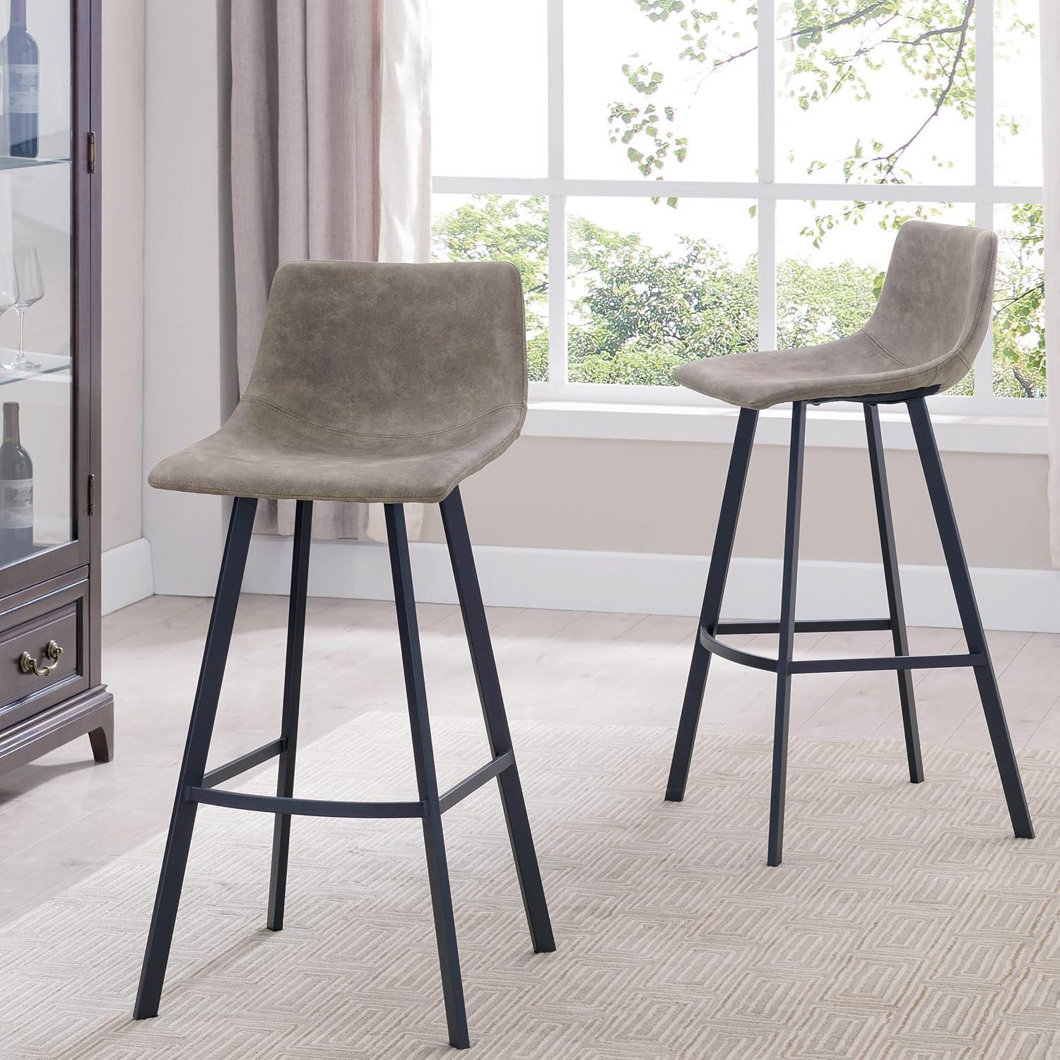 image:imageLeick Home 10087BBHG Upholstered Back Bar Height Stool with Wood Base Set of 2 for Elevated Kitchen Counters High Top Tables and Bars Blackbean and Heather GrayDapple Gray