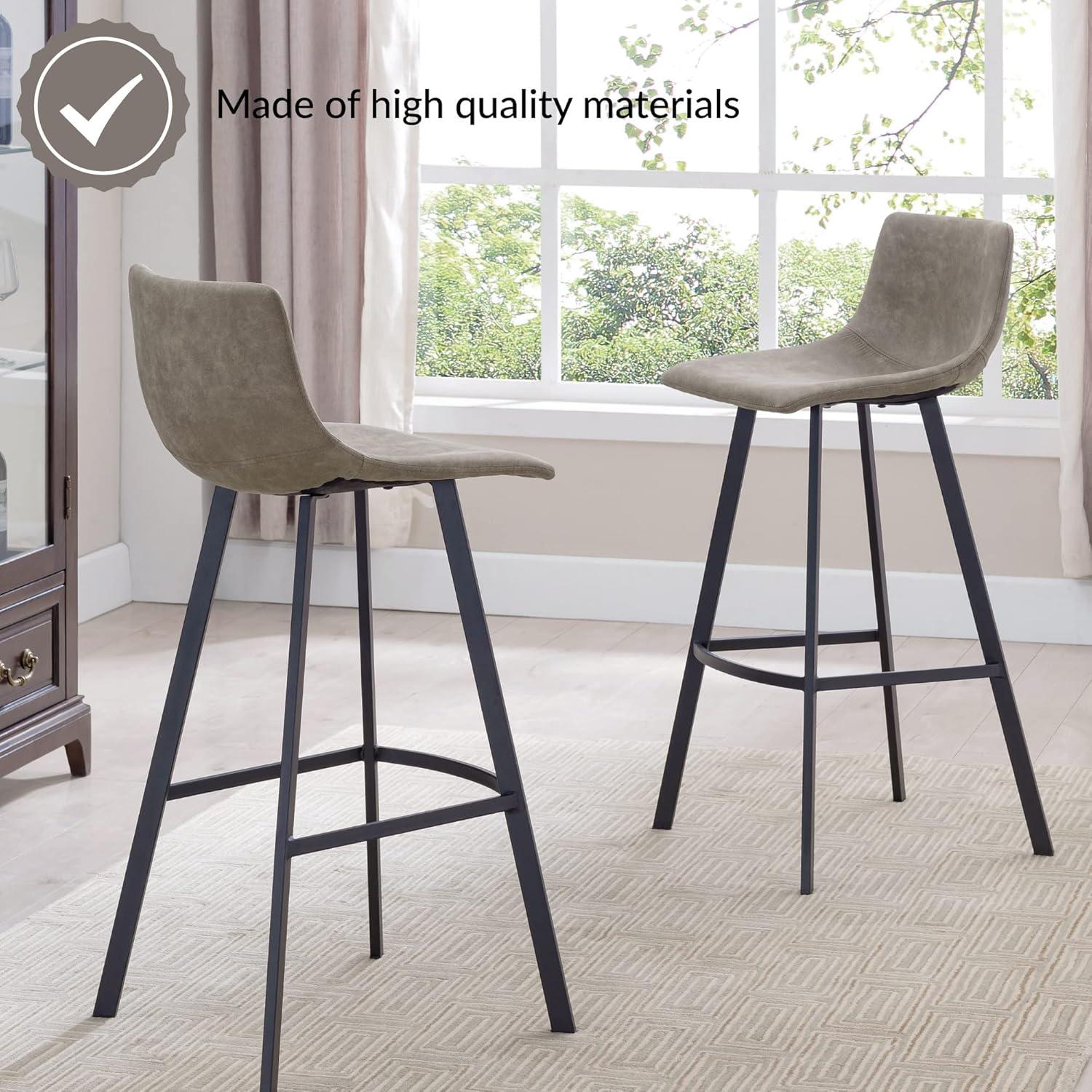 image:imageLeick Home 10087BBHG Upholstered Back Bar Height Stool with Wood Base Set of 2 for Elevated Kitchen Counters High Top Tables and Bars Blackbean and Heather GrayDapple Gray