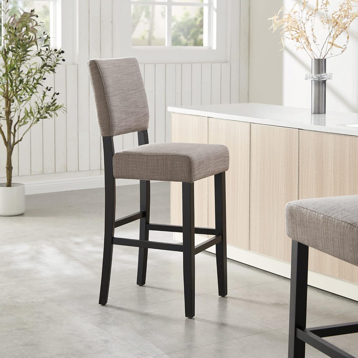 image:imageLeick Home 10087BBHG Upholstered Back Bar Height Stool with Wood Base Set of 2 for Elevated Kitchen Counters High Top Tables and Bars Blackbean and Heather GrayGray Linen Black
