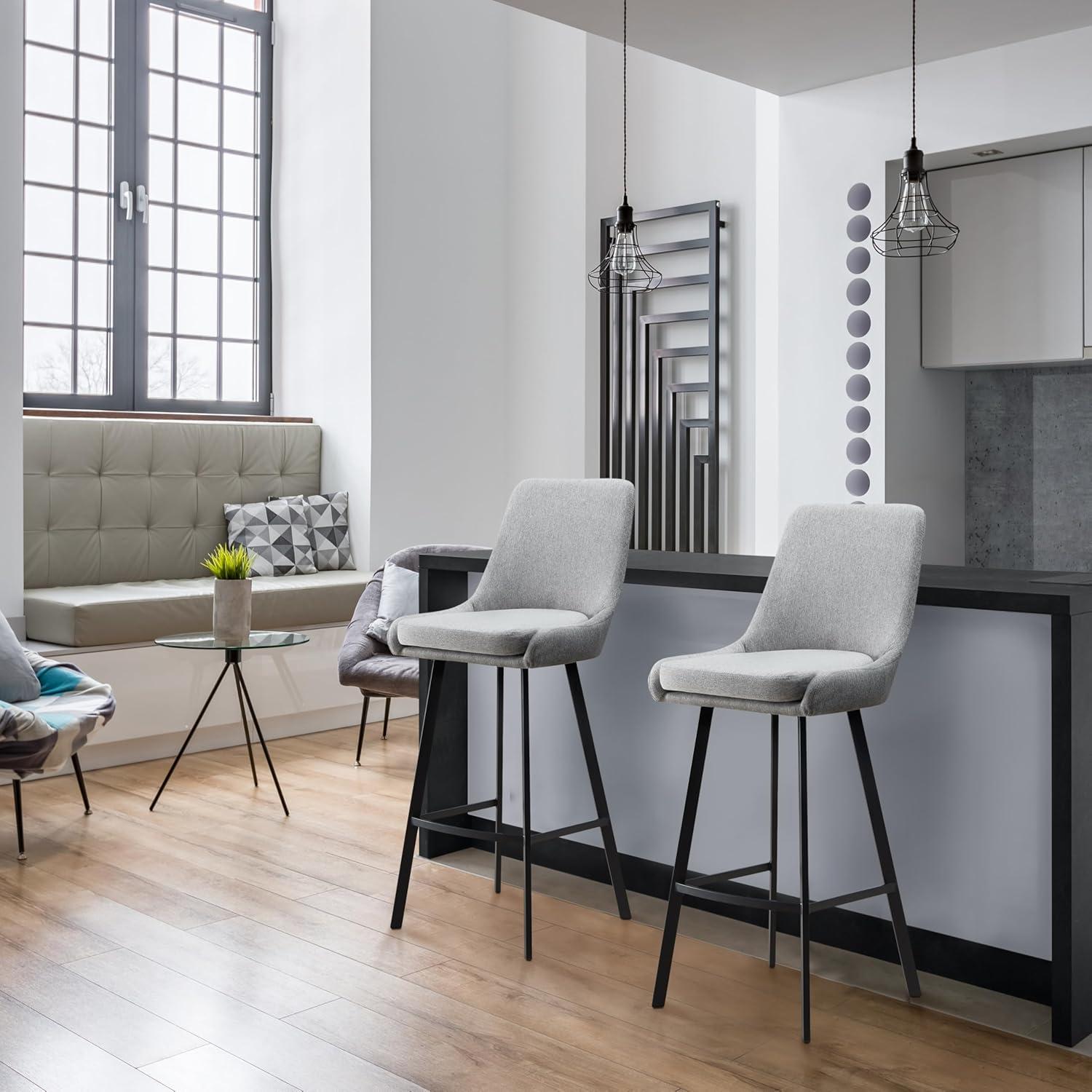 image:imageLeick Home 10087BBHG Upholstered Back Bar Height Stool with Wood Base Set of 2 for Elevated Kitchen Counters High Top Tables and Bars Blackbean and Heather GrayGray Linen Matte Black