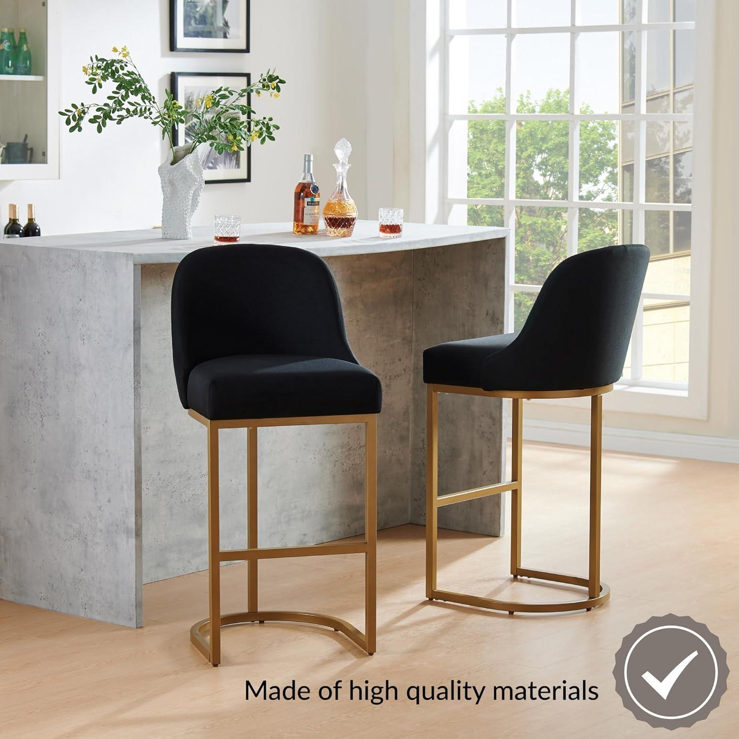 image:imageLeick Home 10087BBHG Upholstered Back Bar Height Stool with Wood Base Set of 2 for Elevated Kitchen Counters High Top Tables and Bars Blackbean and Heather GrayBlack