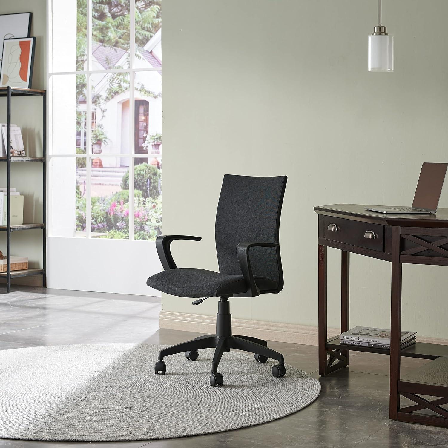 image:imageLeick Home 10115BL Apostrophe Office Desk Chair with Black Caster Base Black LinenBlack Linen