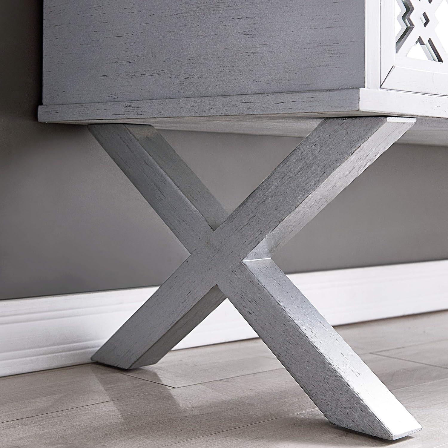 image:imageLeick Home 10142SV Mirrored Diamond Filigree X Base Lift Top Bench with Storage for Bedroom or Foyer Silver Leaf
