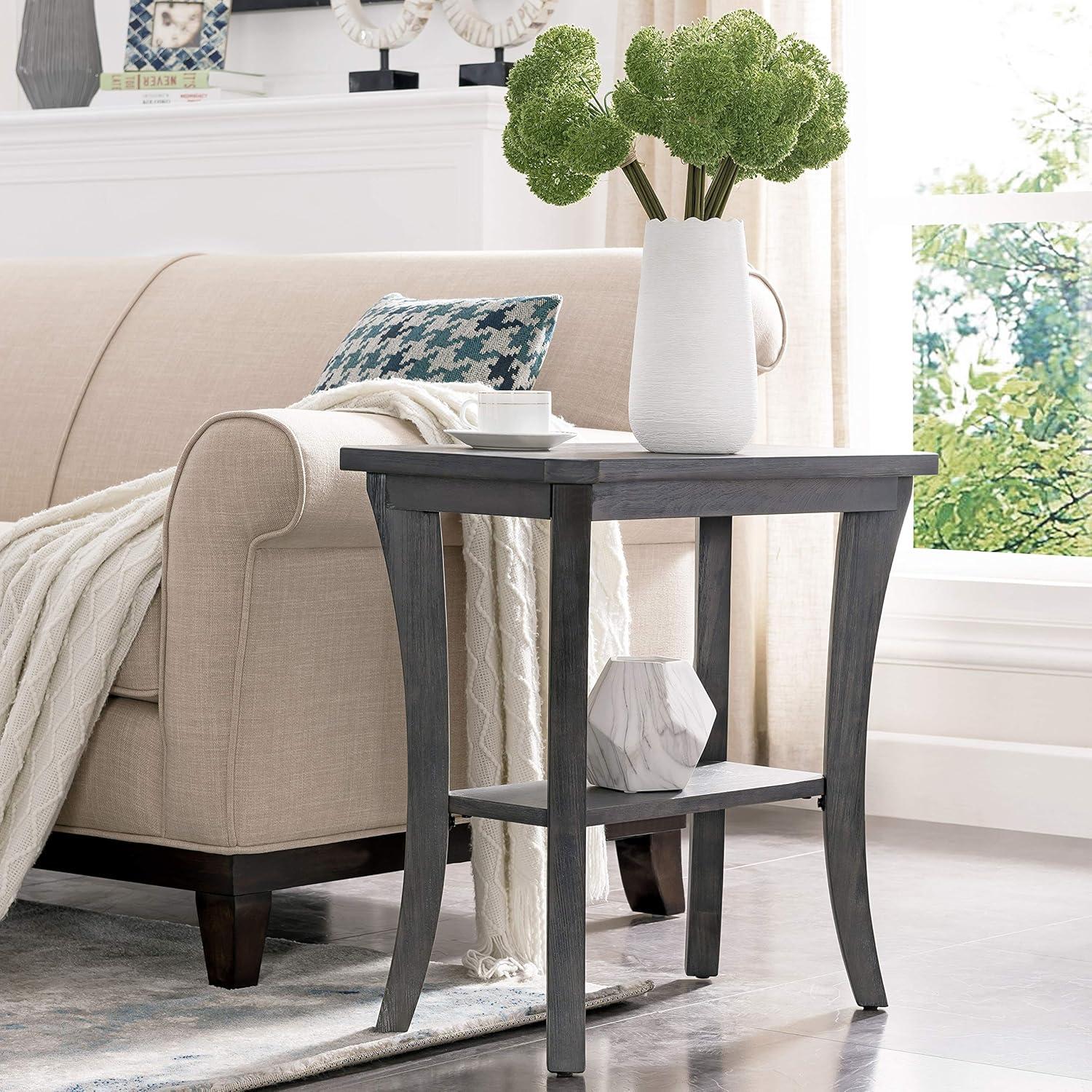 image:imageLeick Home 10305RG Rustic Wire Brushed Driftwood Narrow Side Table with Shelf Rustic GrayRustic Gray