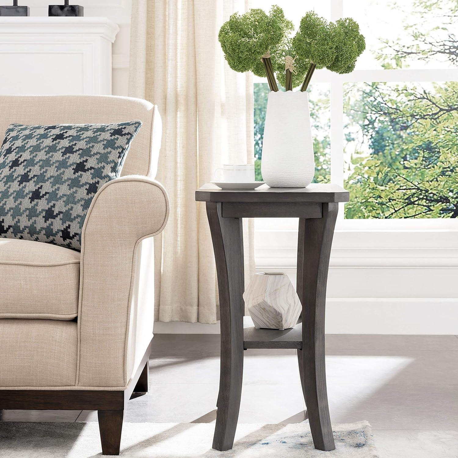 image:imageLeick Home 10305RG Rustic Wire Brushed Driftwood Narrow Side Table with Shelf Rustic GrayRustic Gray