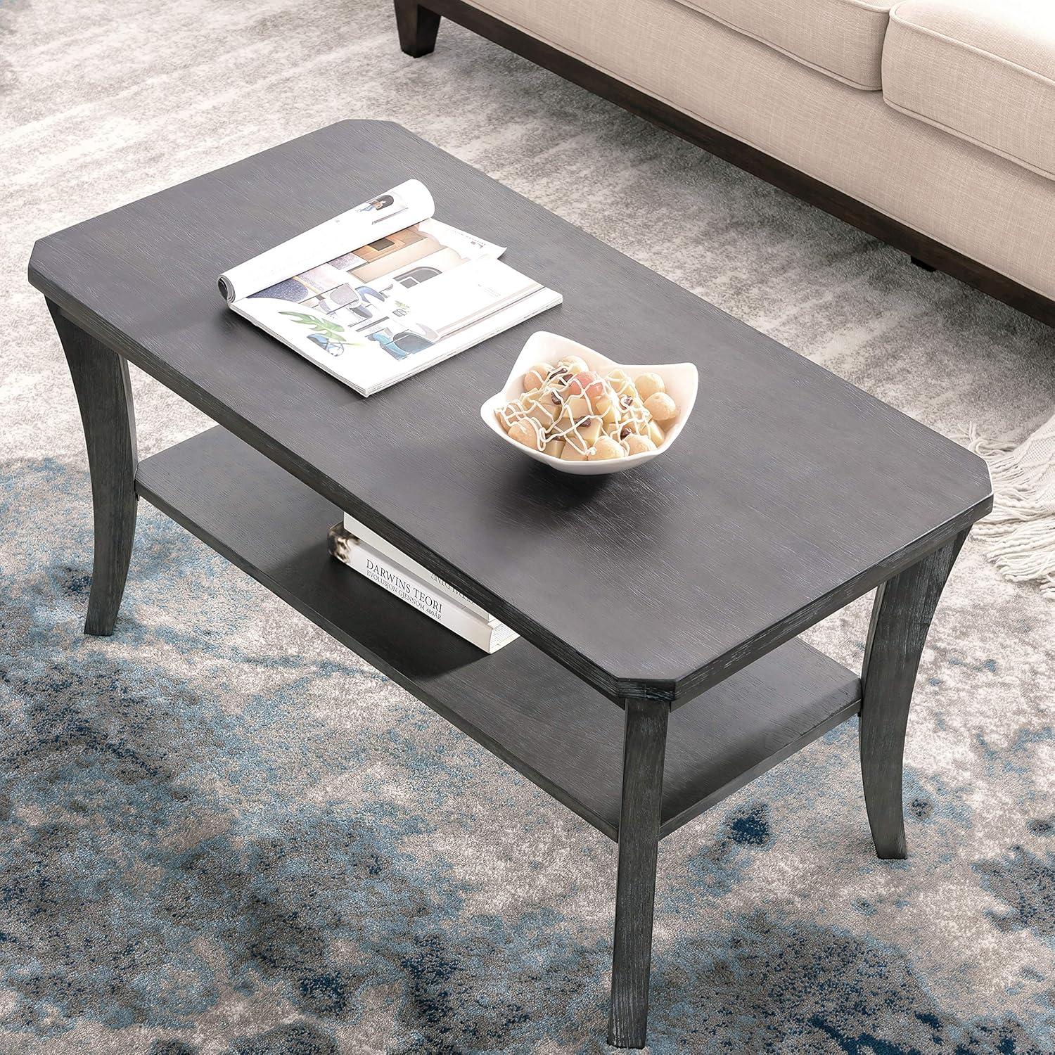 image:imageLeick Home 10305RG Rustic Wire Brushed Driftwood Narrow Side Table with Shelf Rustic GrayRustic Wire Brushed Driftwood