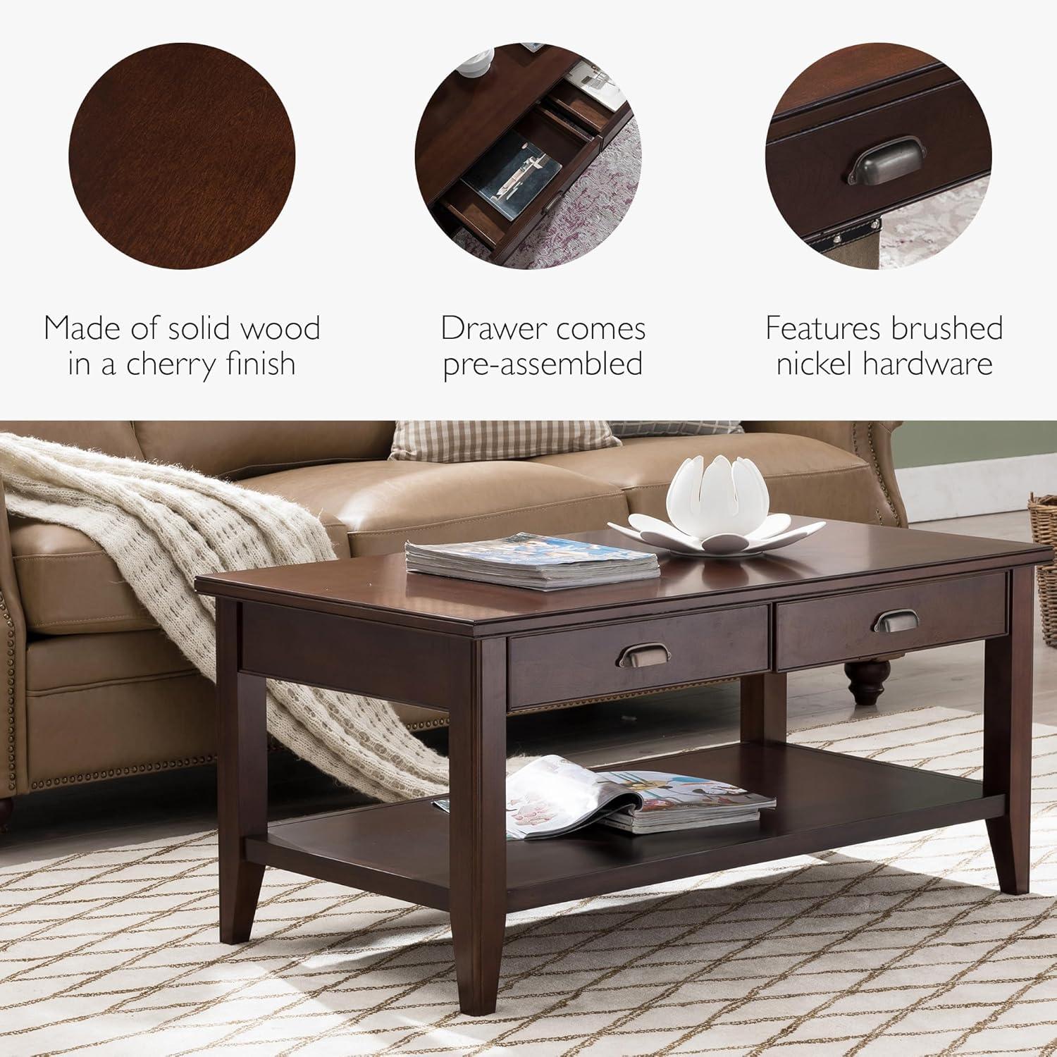 image:imageLeick Home 10504 Laurent Two Drawer Coffee Table with Shelf Chocolate CherryChocolate Cherry Pewter