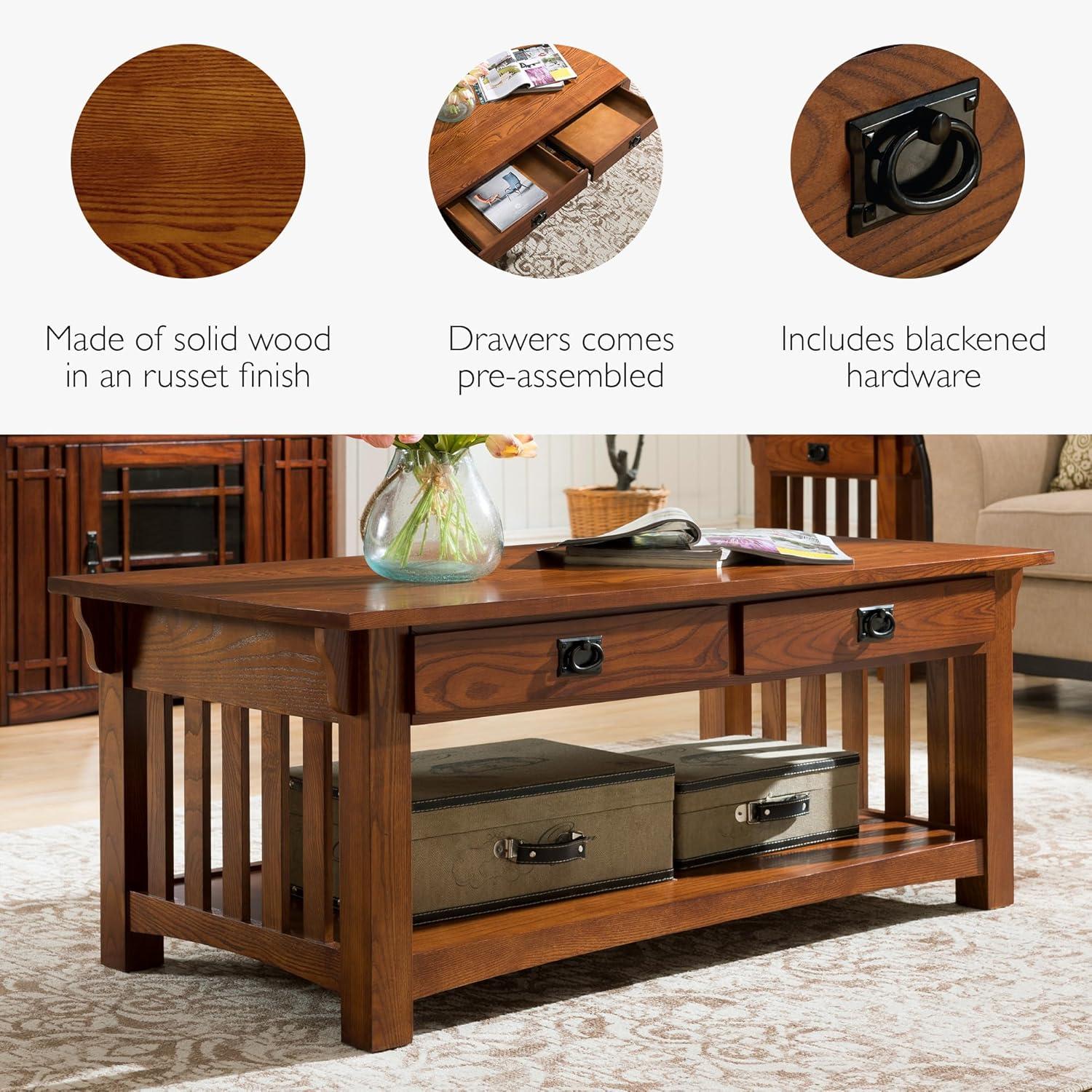 image:imageLeick Home 10504 Laurent Two Drawer Coffee Table with Shelf Chocolate CherryMedium Oak Blackened