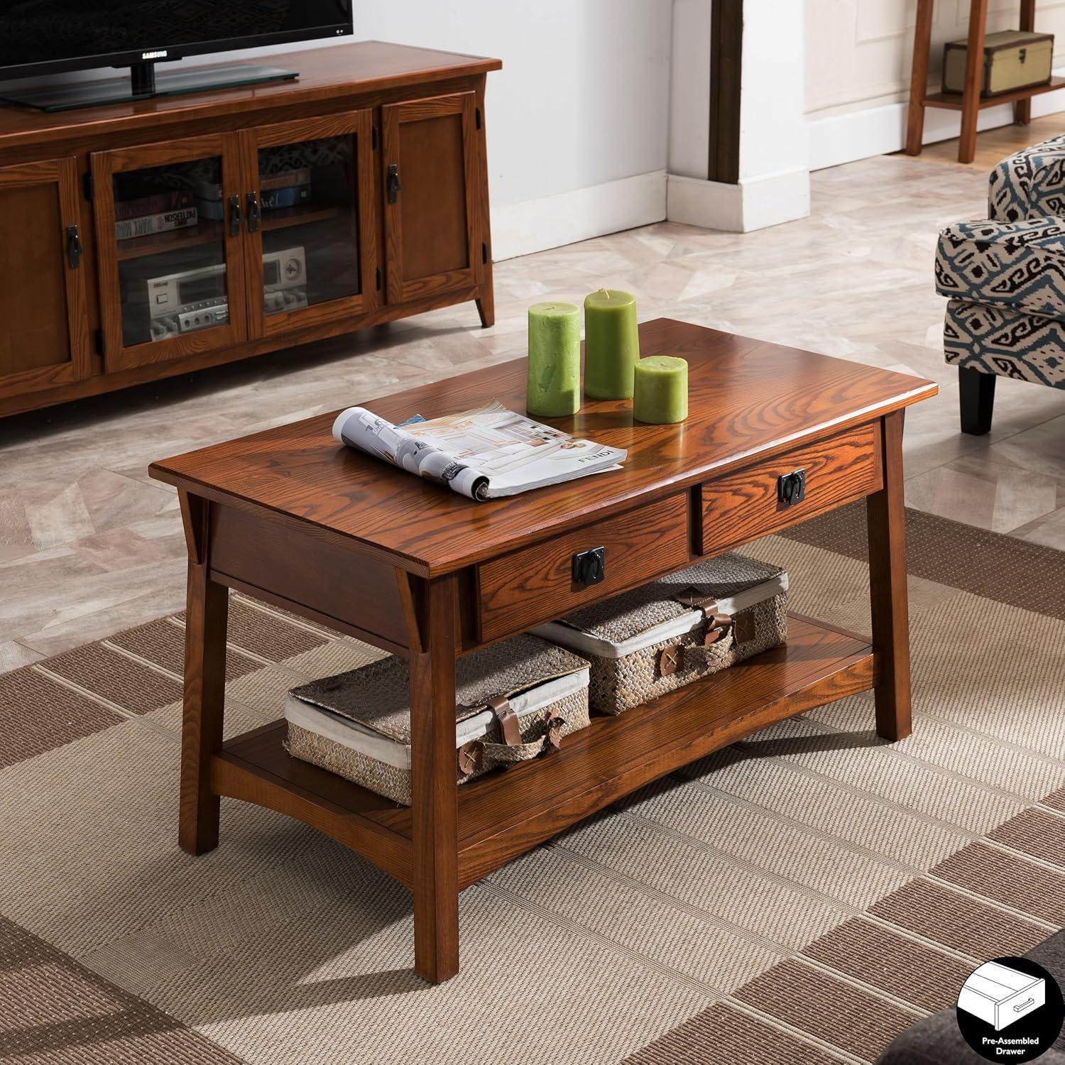 image:imageLeick Home 10504 Laurent Two Drawer Coffee Table with Shelf Chocolate CherryRusset
