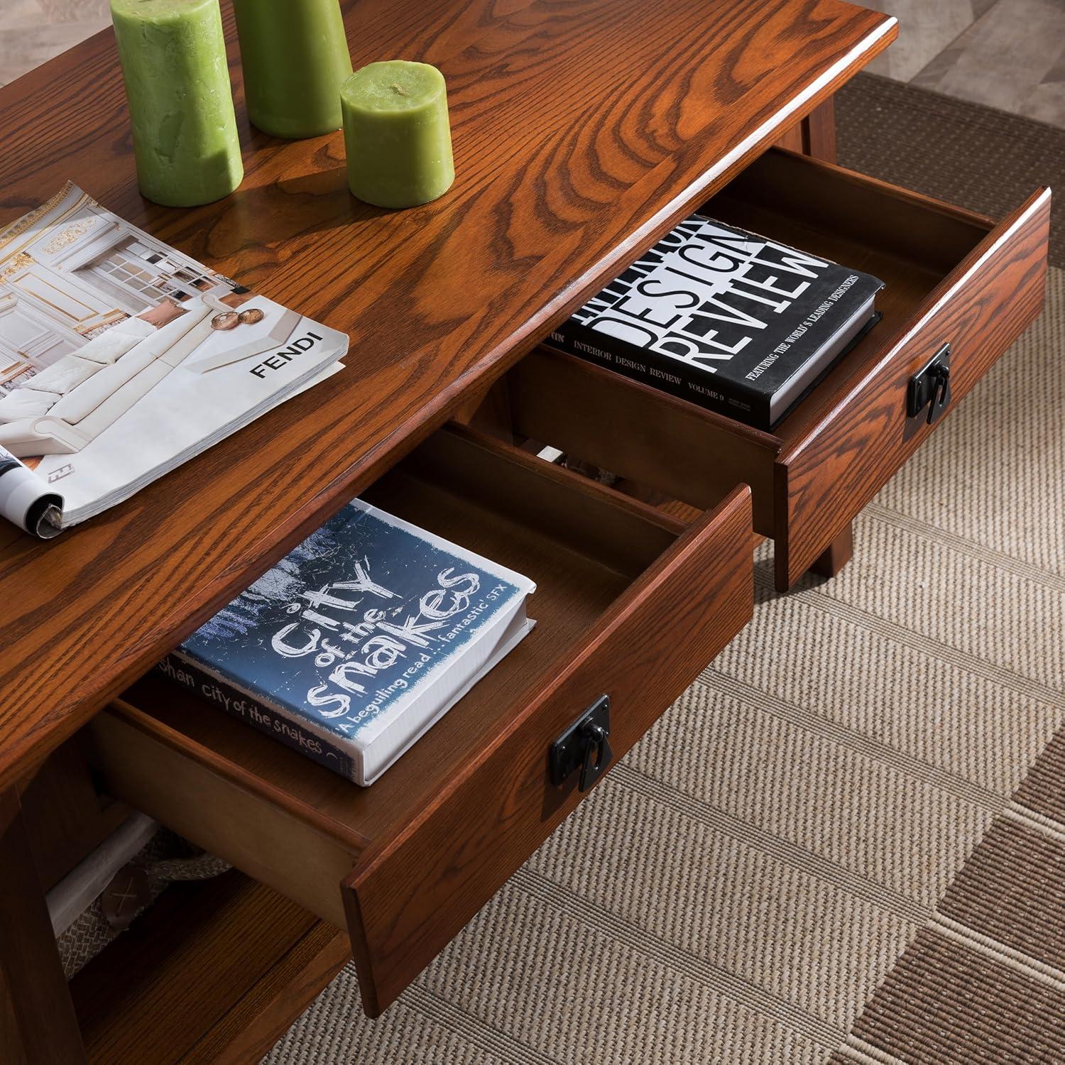image:imageLeick Home 10504 Laurent Two Drawer Coffee Table with Shelf Chocolate CherryRusset