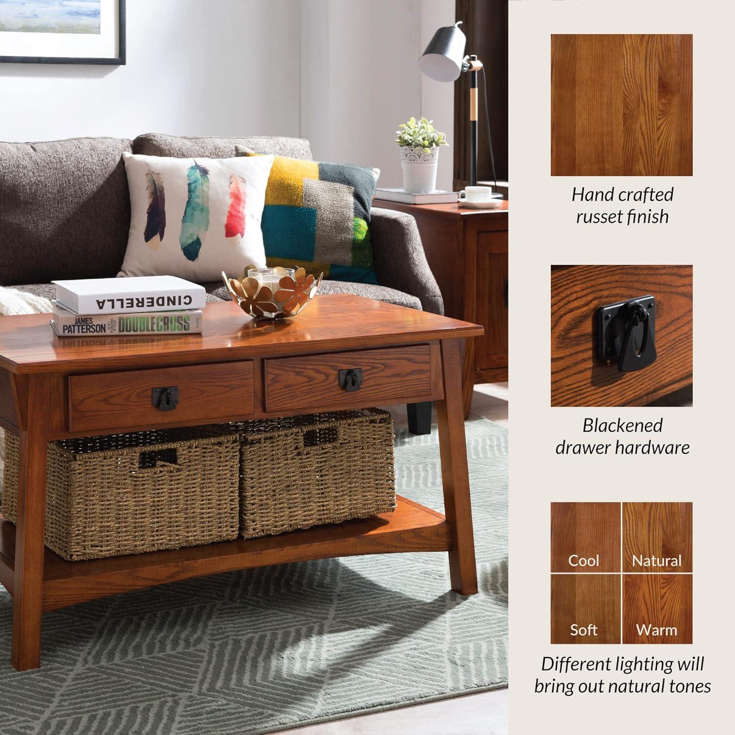 image:imageLeick Home 10504 Laurent Two Drawer Coffee Table with Shelf Chocolate CherryRusset