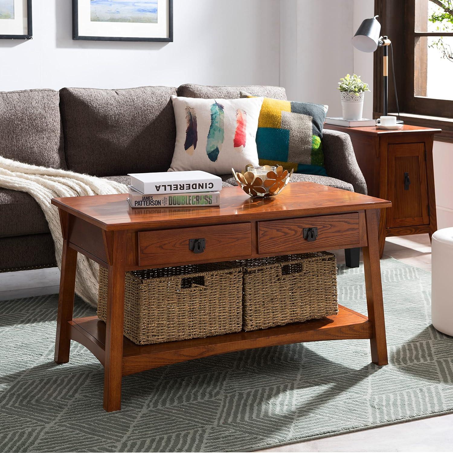 image:imageLeick Home 10504 Laurent Two Drawer Coffee Table with Shelf Chocolate CherryRusset