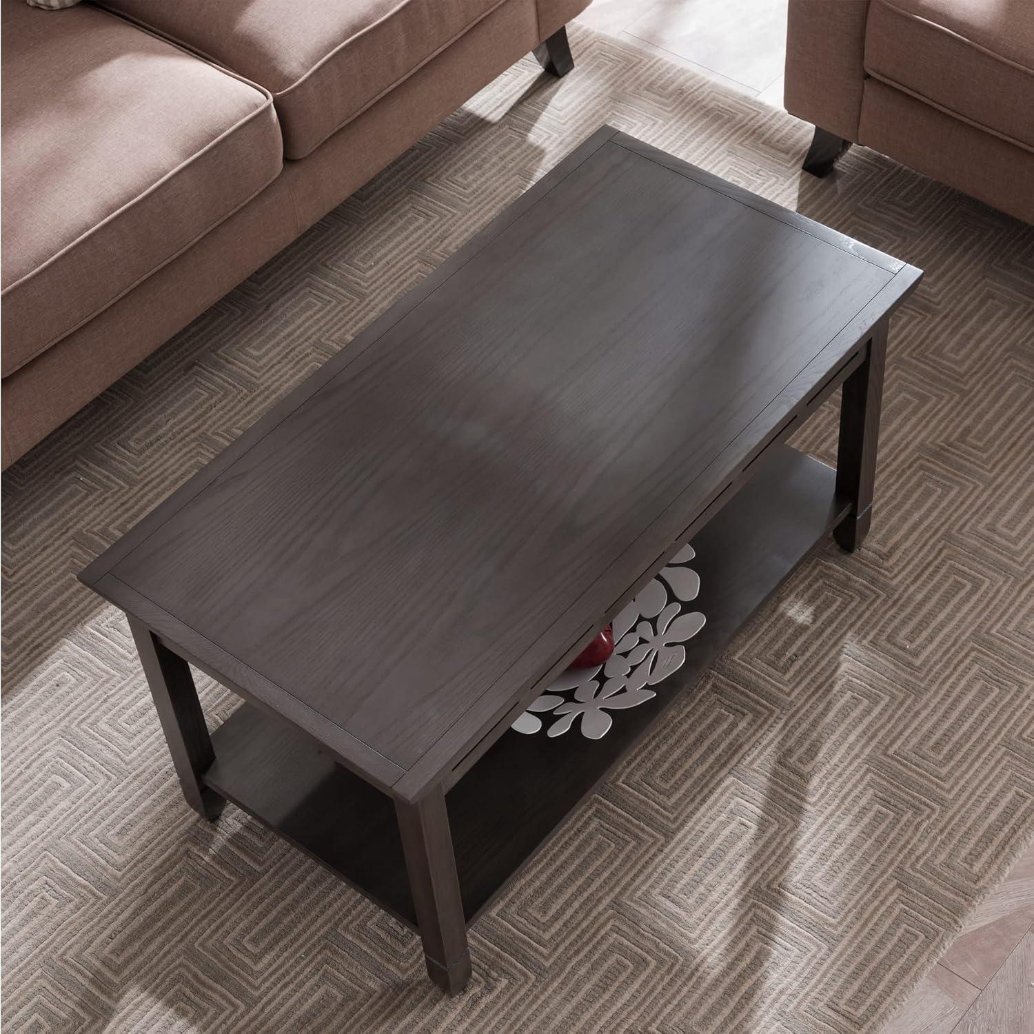 image:imageLeick Home 10504 Laurent Two Drawer Coffee Table with Shelf Chocolate CherrySmoke Gray Black Slate