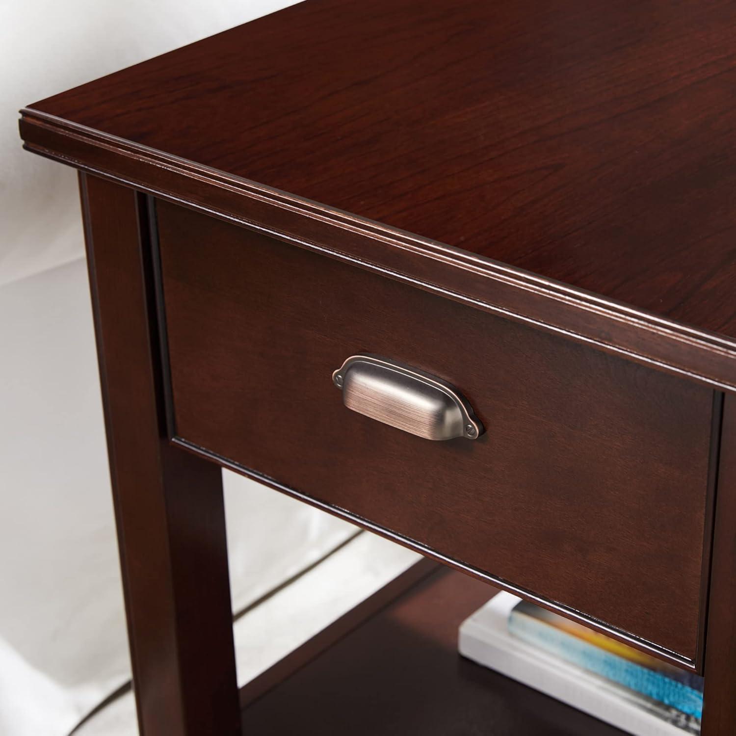image:imageLeick Home 11407 Empiria One Drawer Side Table Walnut and Foundry BronzeChocolate Cherry