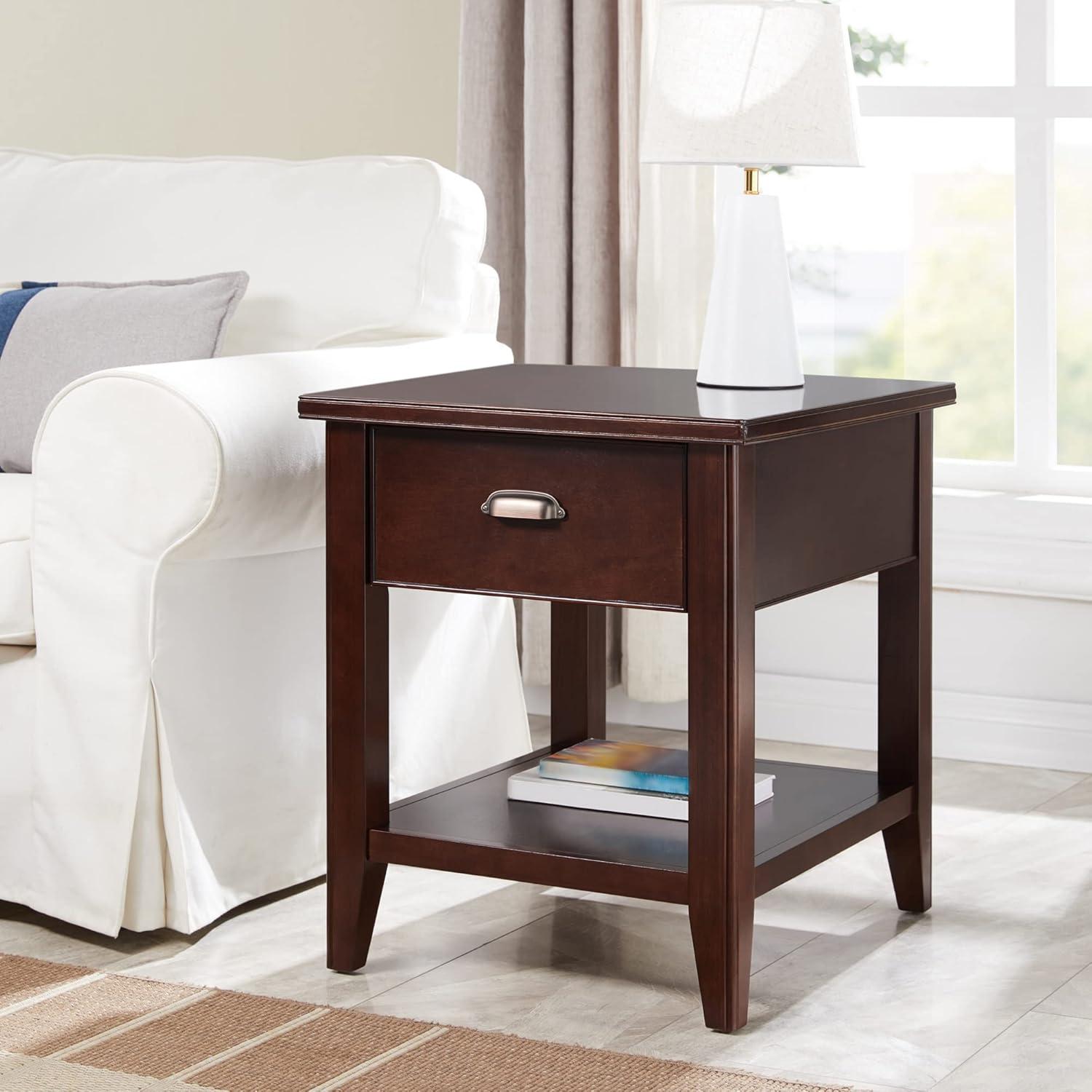 image:imageLeick Home 11407 Empiria One Drawer Side Table Walnut and Foundry BronzeChocolate Cherry