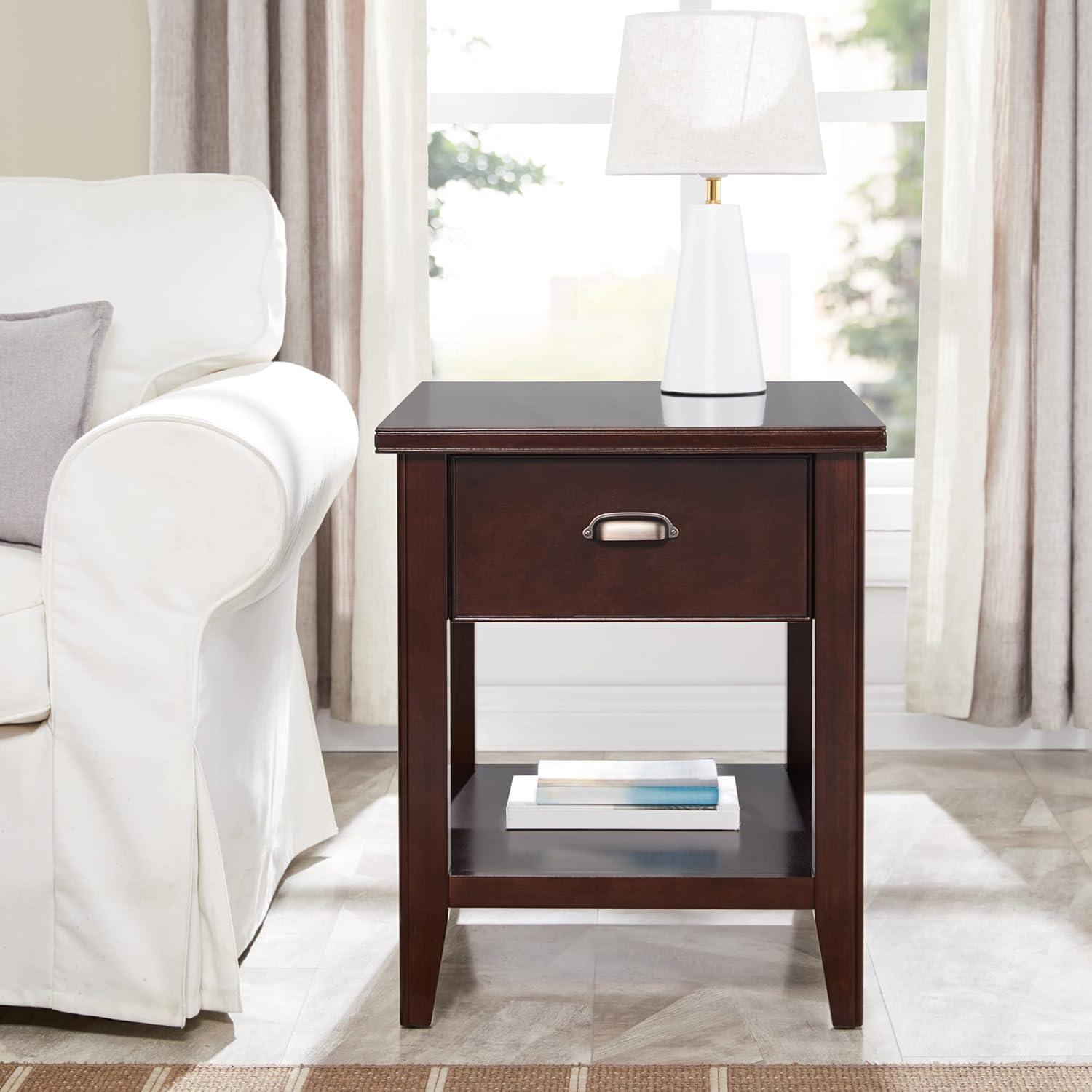 image:imageLeick Home 11407 Empiria One Drawer Side Table Walnut and Foundry BronzeChocolate Cherry