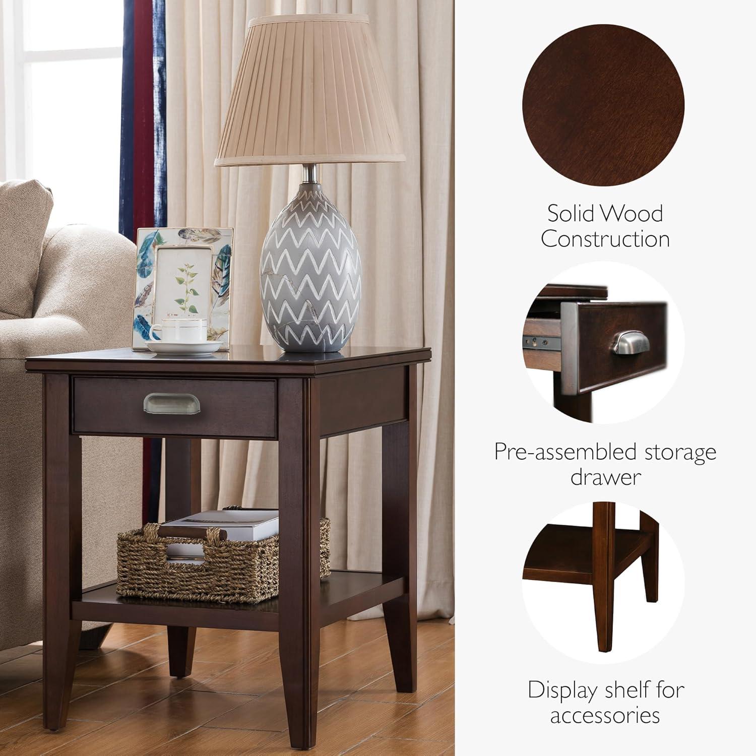 image:imageLeick Home 11407 Empiria One Drawer Side Table Walnut and Foundry BronzeChocolate Cherry