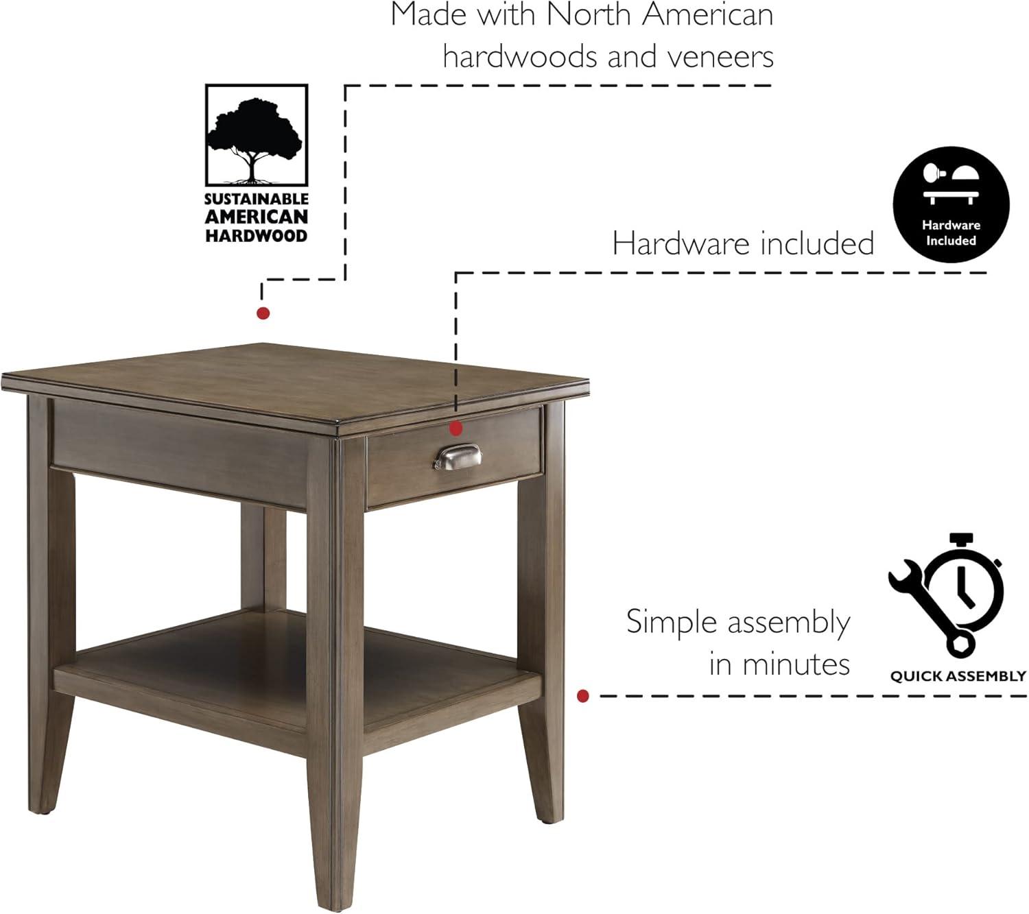 image:imageLeick Home 11407 Empiria One Drawer Side Table Walnut and Foundry BronzeGray Pewter