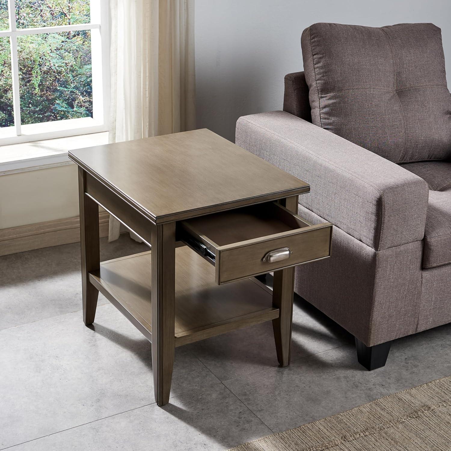 image:imageLeick Home 11407 Empiria One Drawer Side Table Walnut and Foundry BronzeGray Pewter