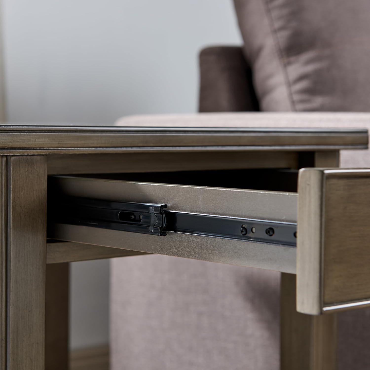 image:imageLeick Home 11407 Empiria One Drawer Side Table Walnut and Foundry BronzeGray Pewter