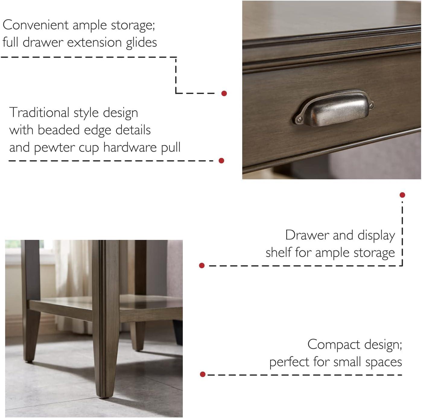 image:imageLeick Home 11407 Empiria One Drawer Side Table Walnut and Foundry BronzeGray Pewter