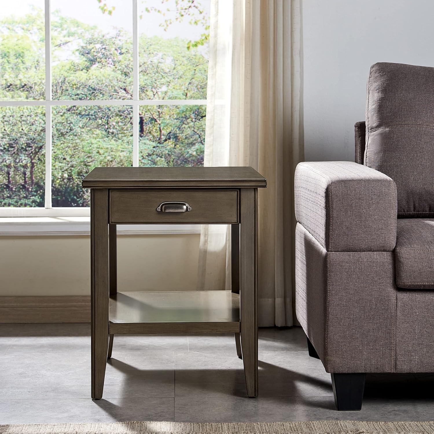 image:imageLeick Home 11407 Empiria One Drawer Side Table Walnut and Foundry BronzeGray Pewter