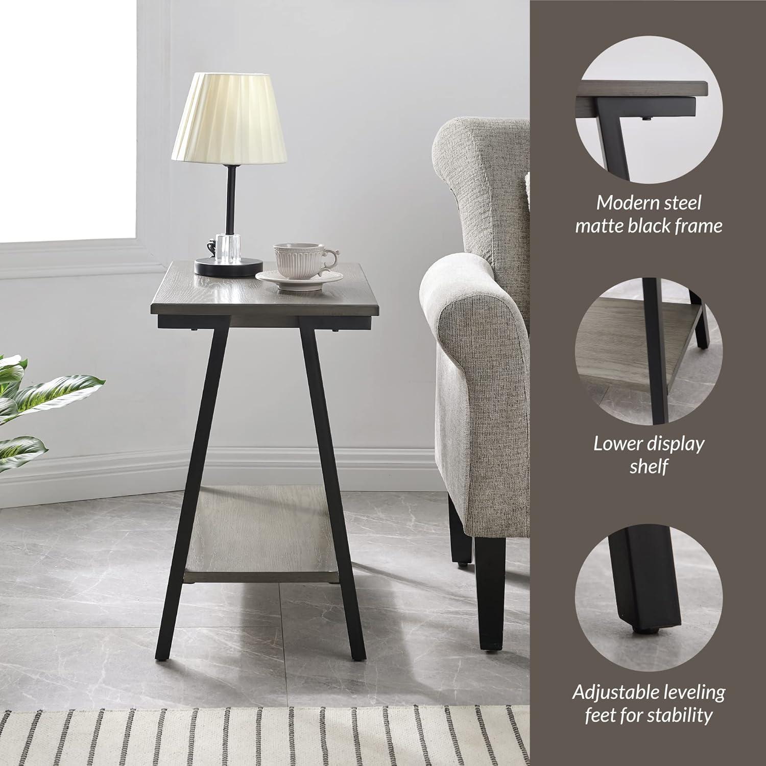 image:imageLeick Home 11407 Empiria One Drawer Side Table Walnut and Foundry BronzeGrey