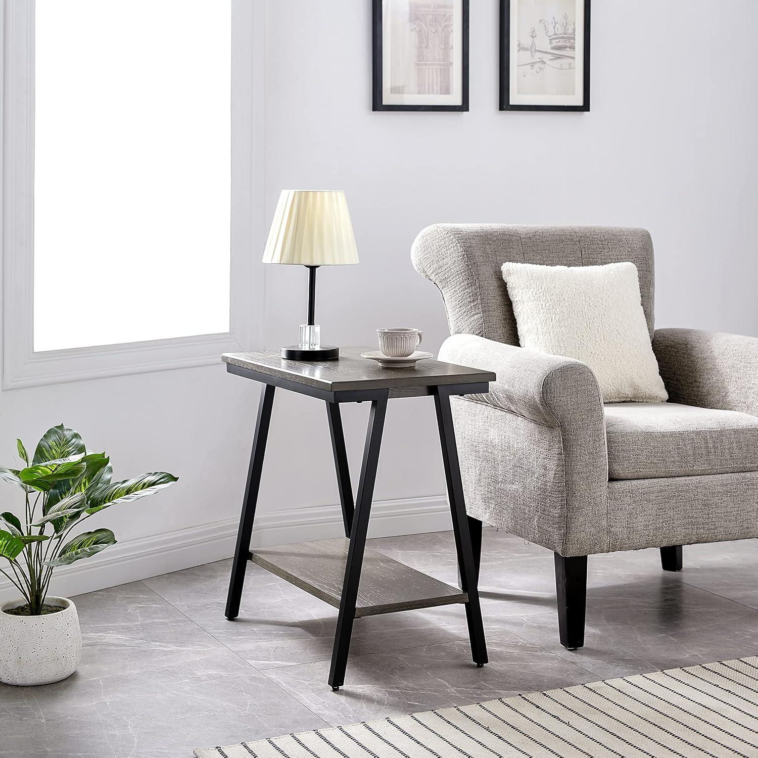 image:imageLeick Home 11407 Empiria One Drawer Side Table Walnut and Foundry BronzeGrey
