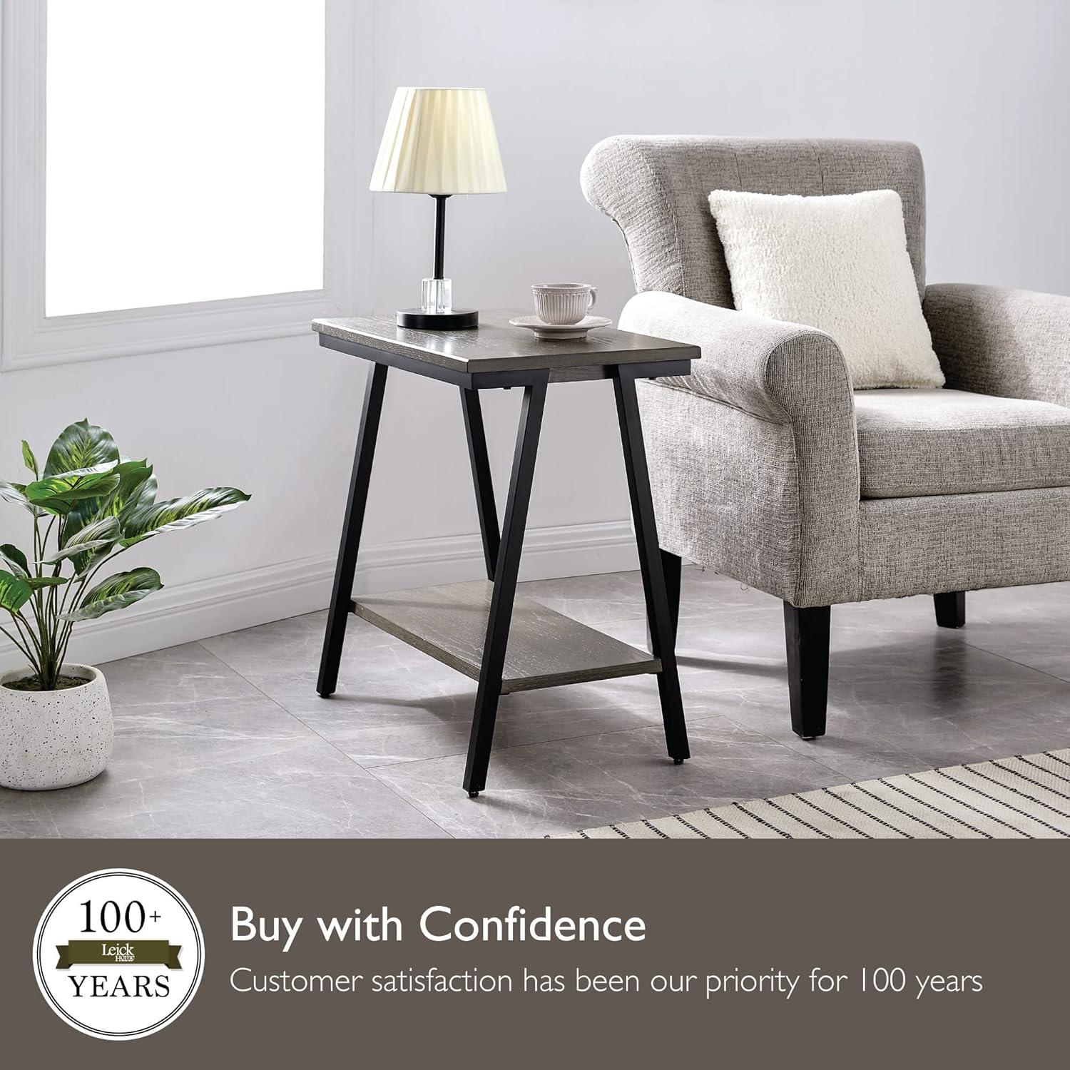 image:imageLeick Home 11407 Empiria One Drawer Side Table Walnut and Foundry BronzeGrey