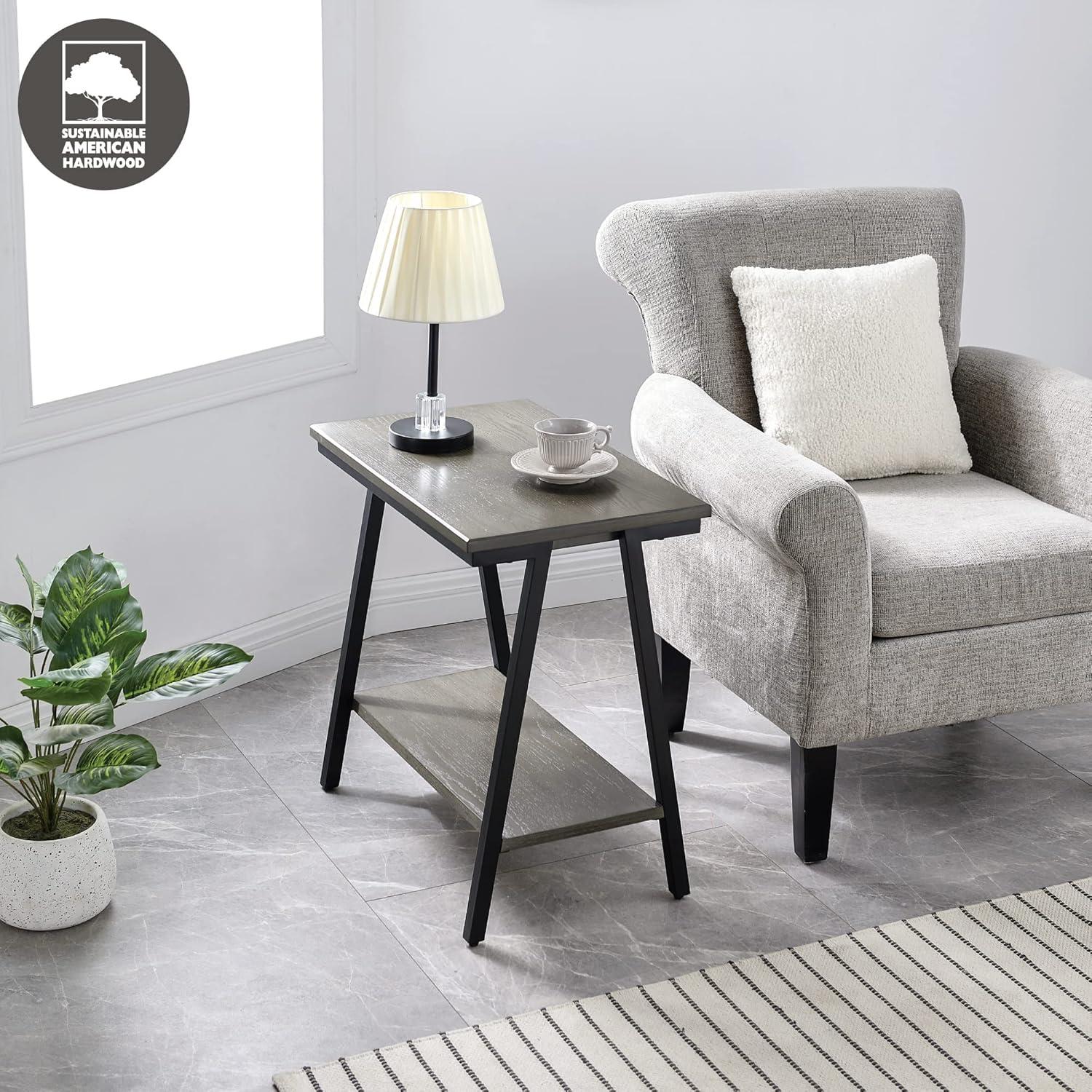 image:imageLeick Home 11407 Empiria One Drawer Side Table Walnut and Foundry BronzeGrey