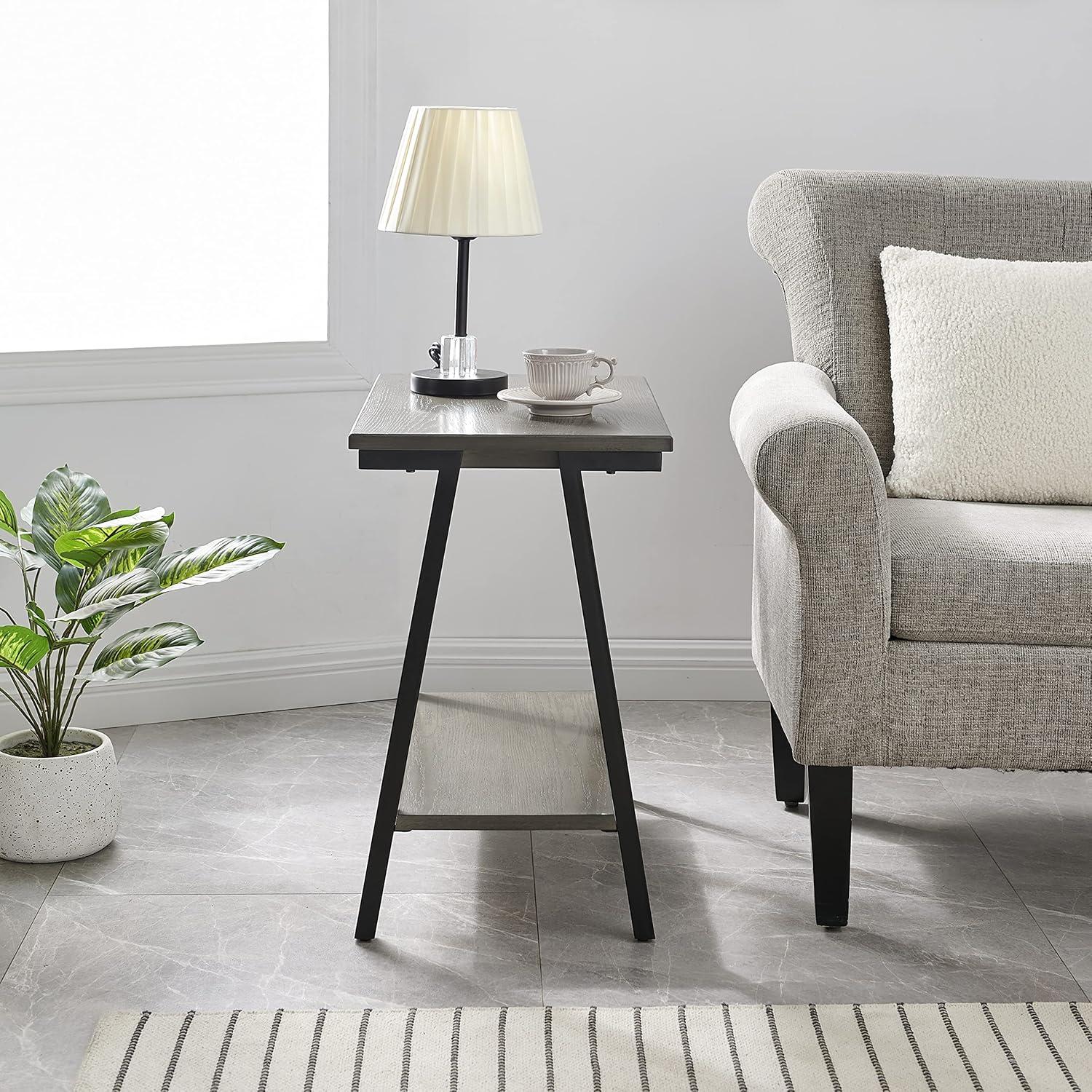 image:imageLeick Home 11407 Empiria One Drawer Side Table Walnut and Foundry BronzeGrey