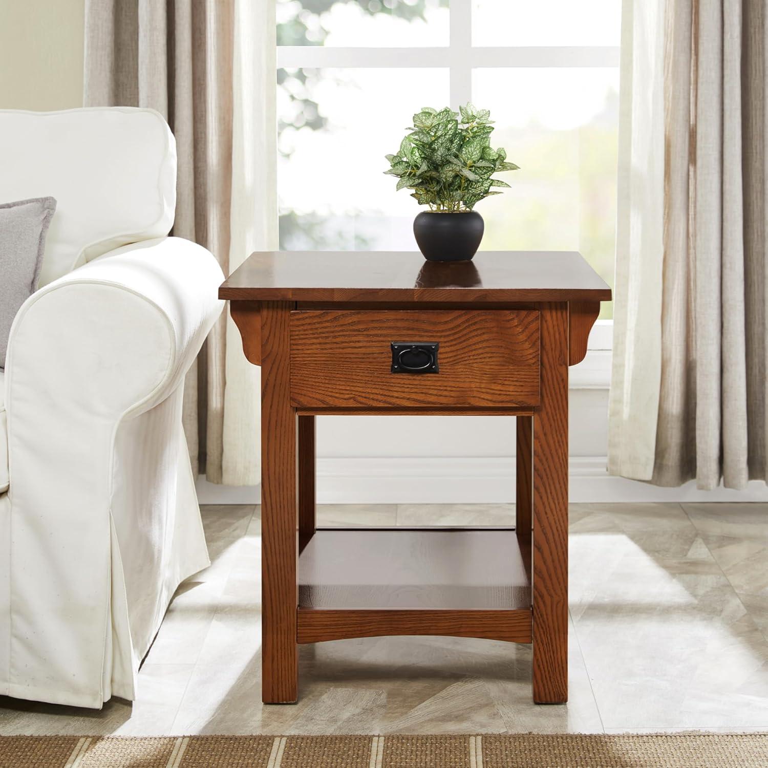 image:imageLeick Home 11407 Empiria One Drawer Side Table Walnut and Foundry BronzeMedium Oak
