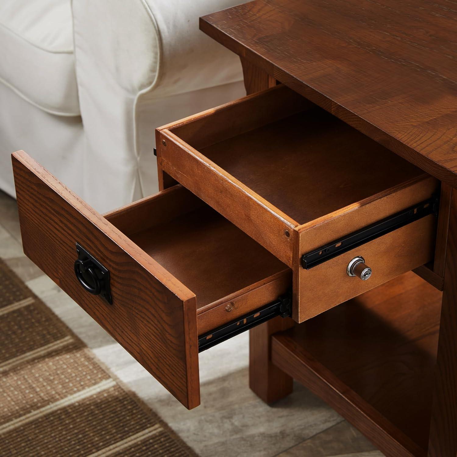 image:imageLeick Home 11407 Empiria One Drawer Side Table Walnut and Foundry BronzeMedium Oak