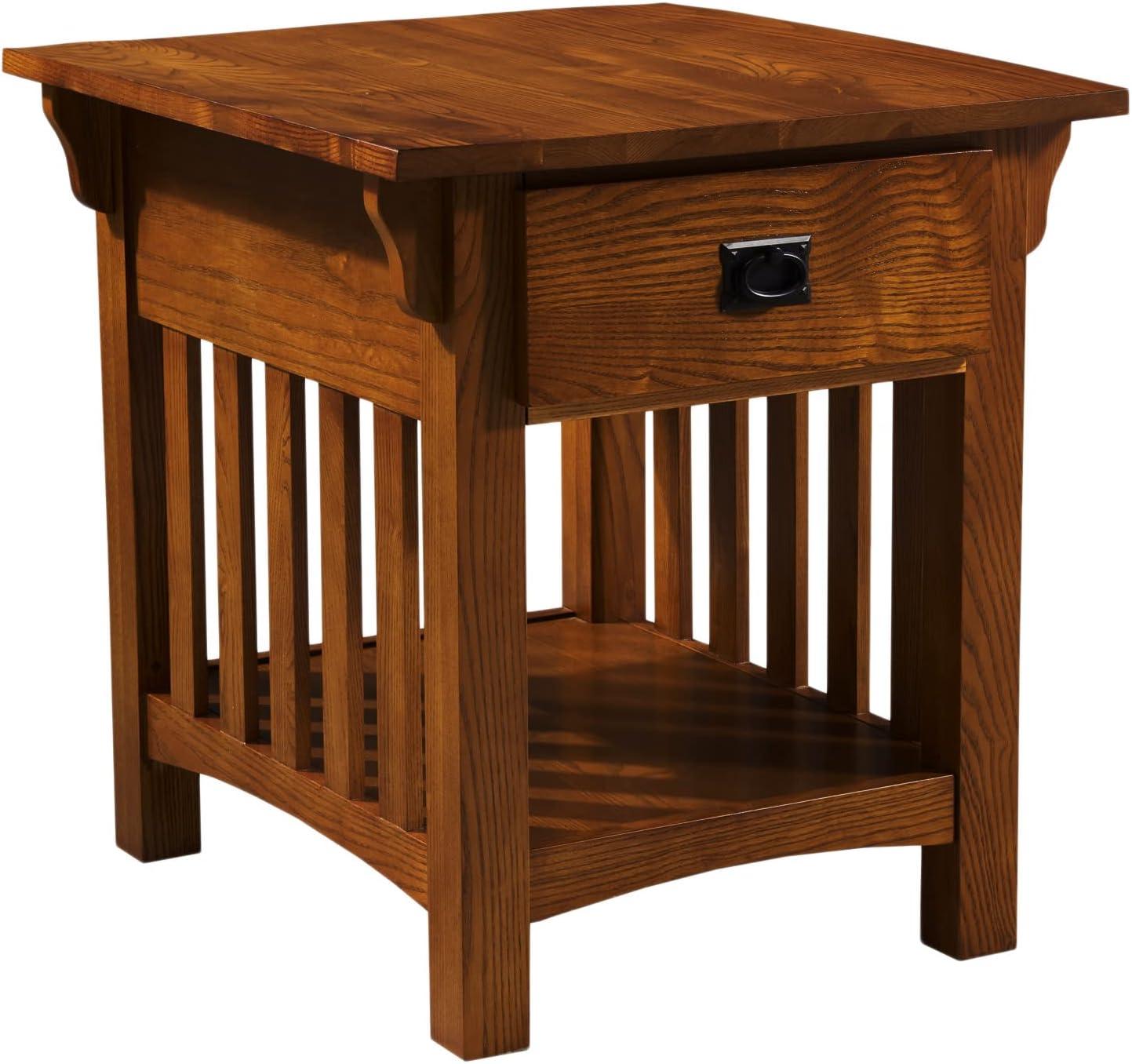 image:imageLeick Home 11407 Empiria One Drawer Side Table Walnut and Foundry BronzeMedium Oak