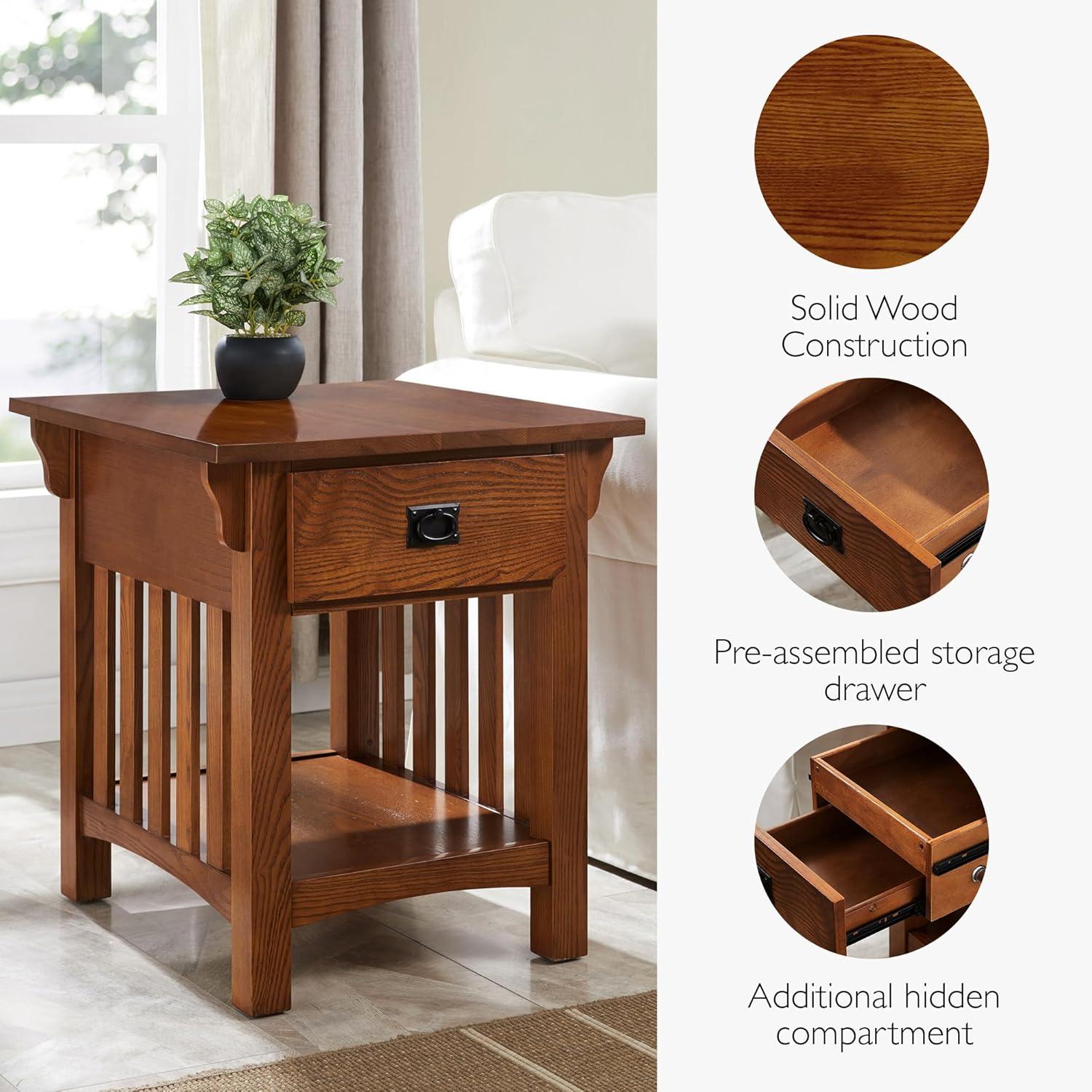 image:imageLeick Home 11407 Empiria One Drawer Side Table Walnut and Foundry BronzeMedium Oak