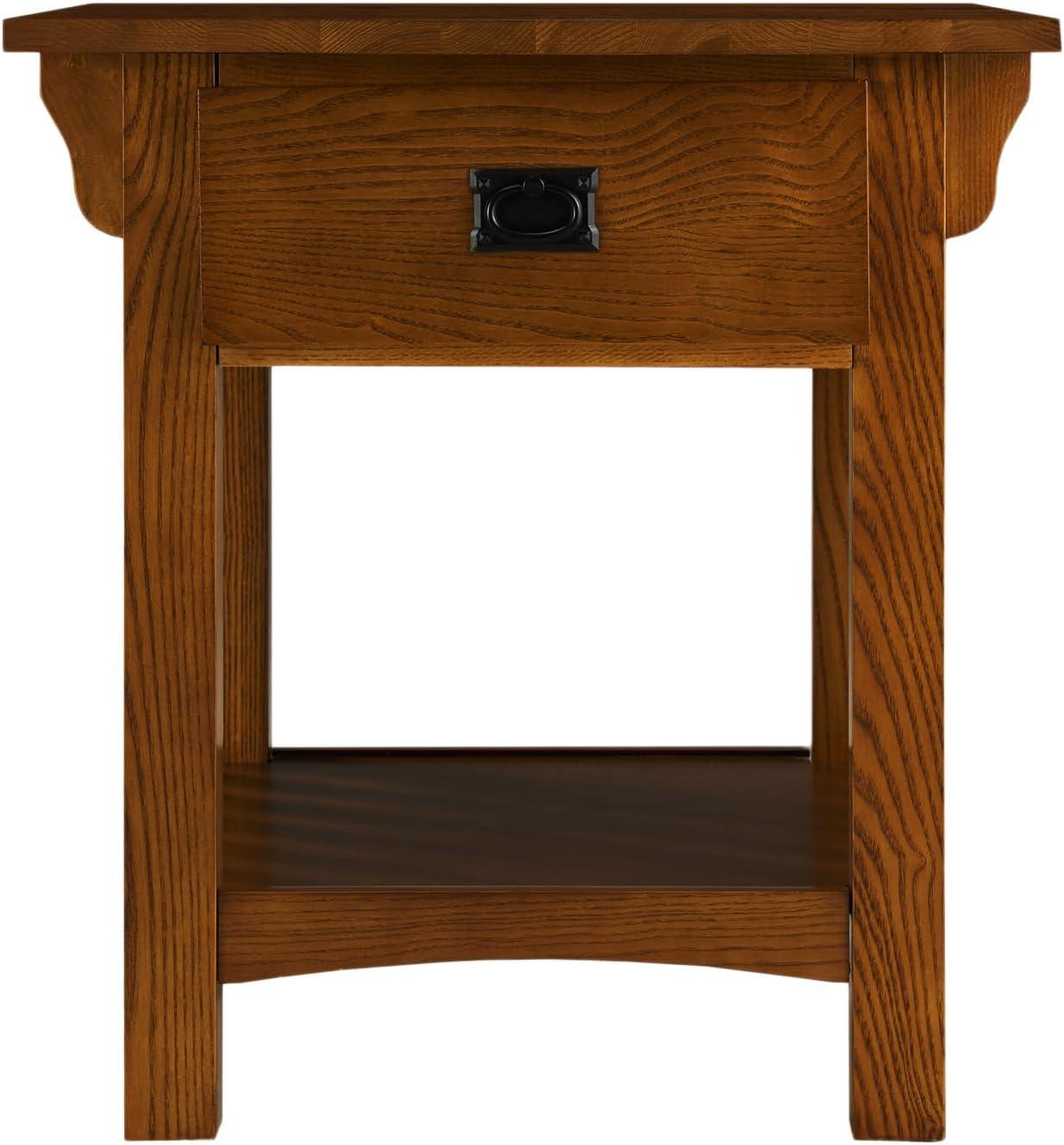 image:imageLeick Home 11407 Empiria One Drawer Side Table Walnut and Foundry BronzeMedium Oak