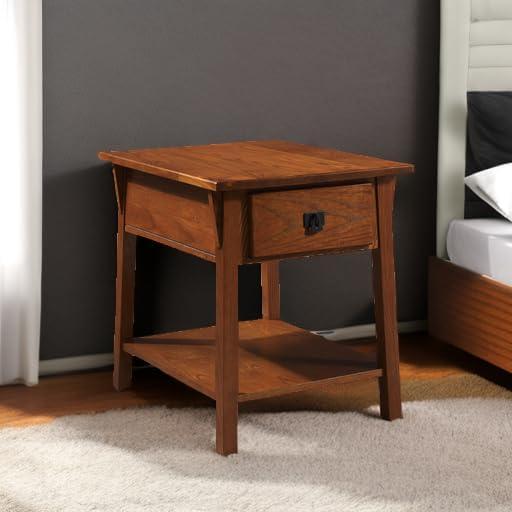 image:imageLeick Home 11407 Empiria One Drawer Side Table Walnut and Foundry BronzeRusset