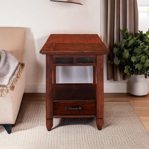 image:imageLeick Home 11407 Empiria One Drawer Side Table Walnut and Foundry BronzeRustic Oak